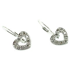 Contemporary Diamond Heart Shaped Lever-Back Earrings