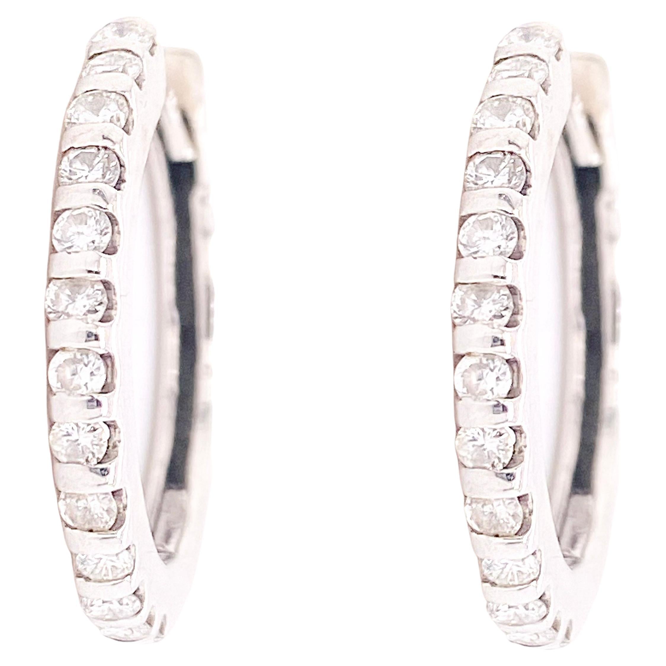 Contemporary Diamond Hoop Earrings w 24 Full Cut Diamonds Hinged Earrings White