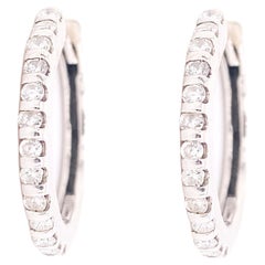 Contemporary Diamond Hoop Earrings w 24 Full Cut Diamonds Hinged Earrings White
