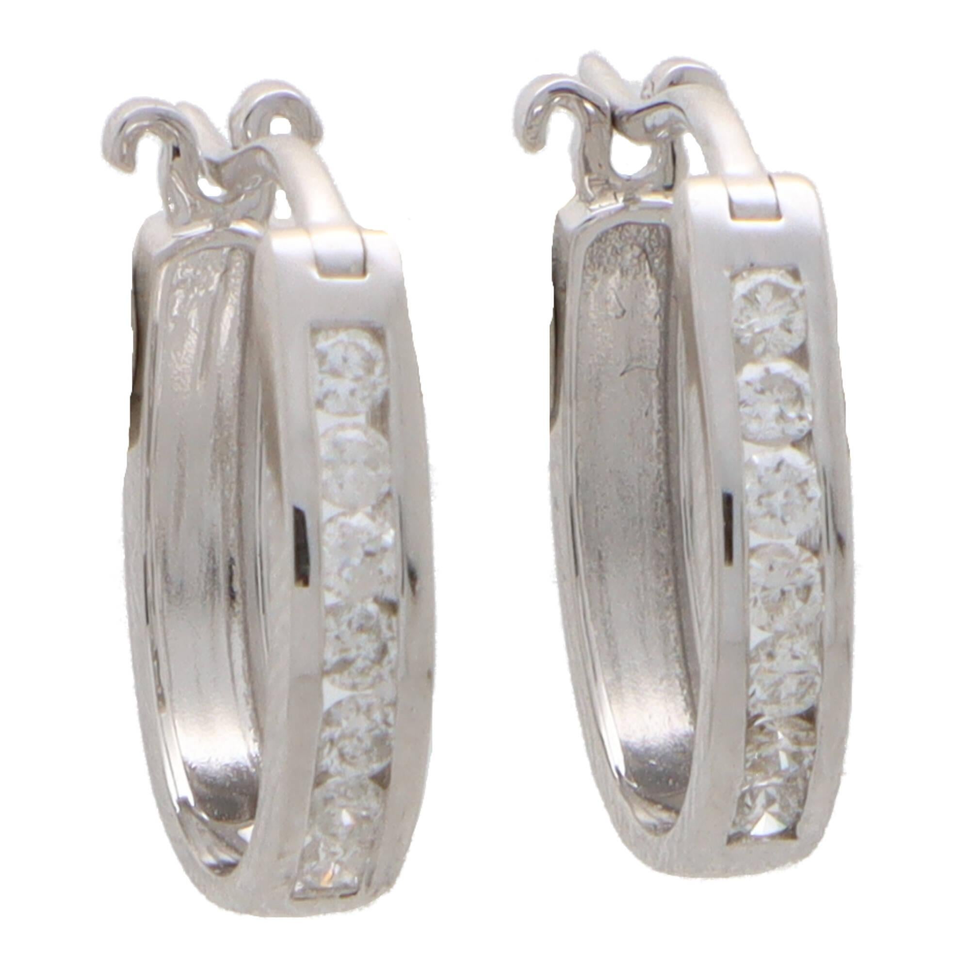 Modern  Contemporary Diamond Hoops in 14K White Gold For Sale