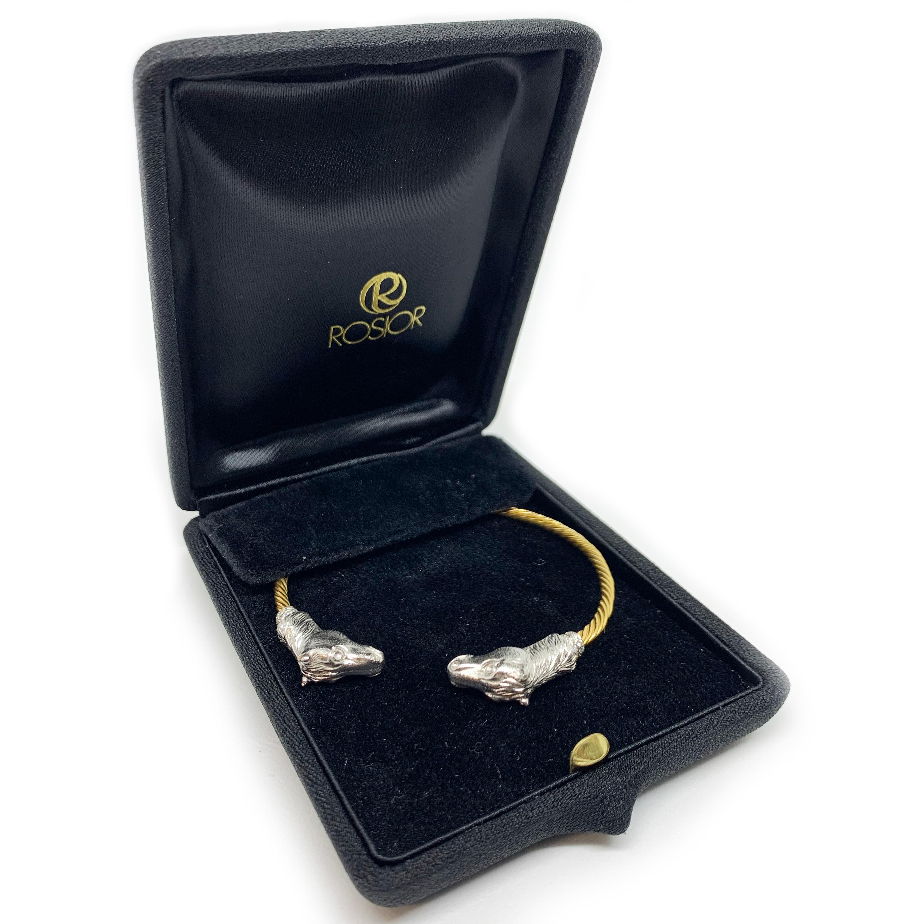 Contemporary Rosior Bangle Bracelet set in White and Yellow Gold with Diamonds  For Sale