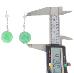 Contemporary Diamond Jade 18K White Gold Bezel Setting Drop Earring