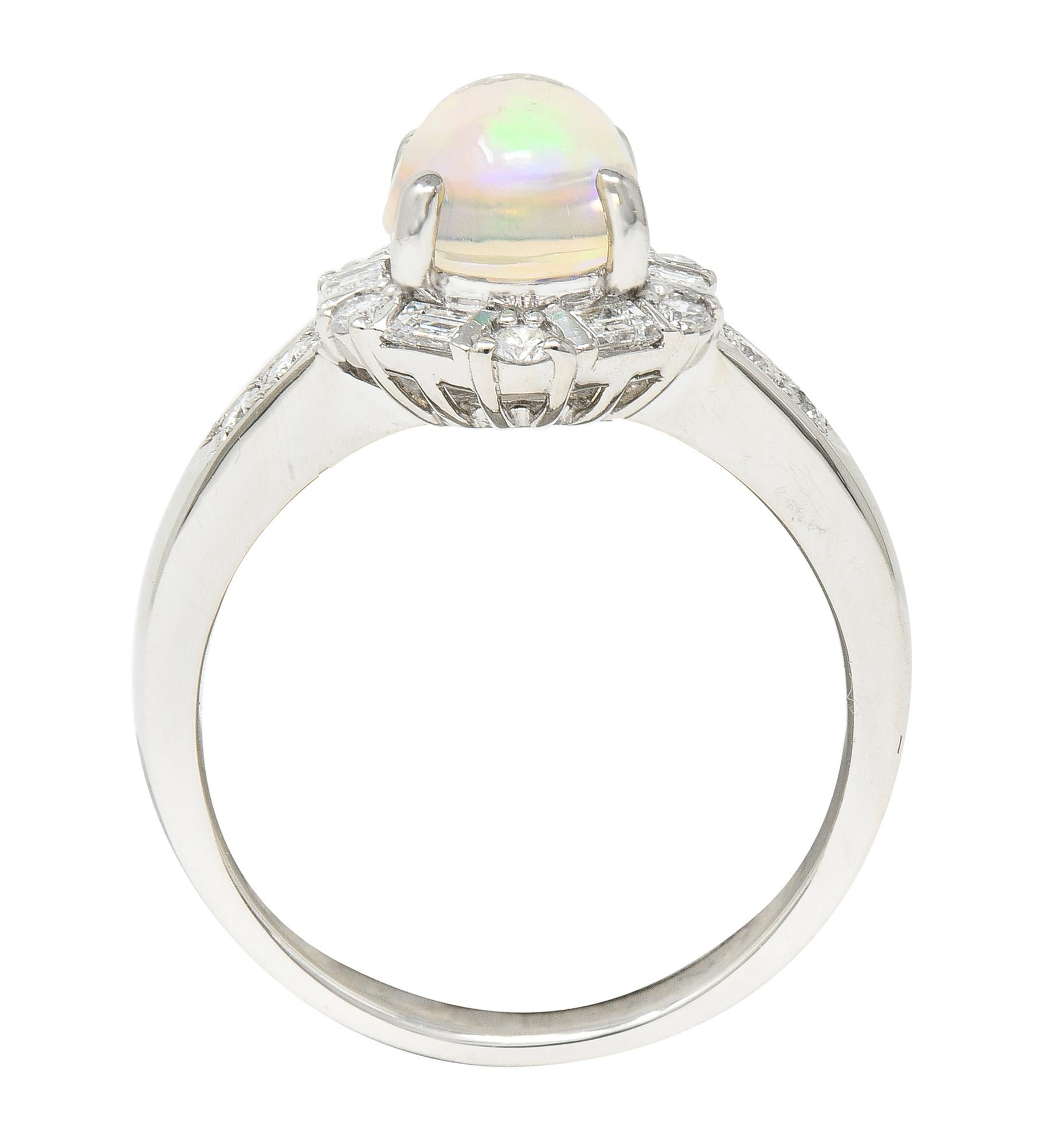 Contemporary Diamond Jelly Opal Platinum Halo Gemstone Ring 2