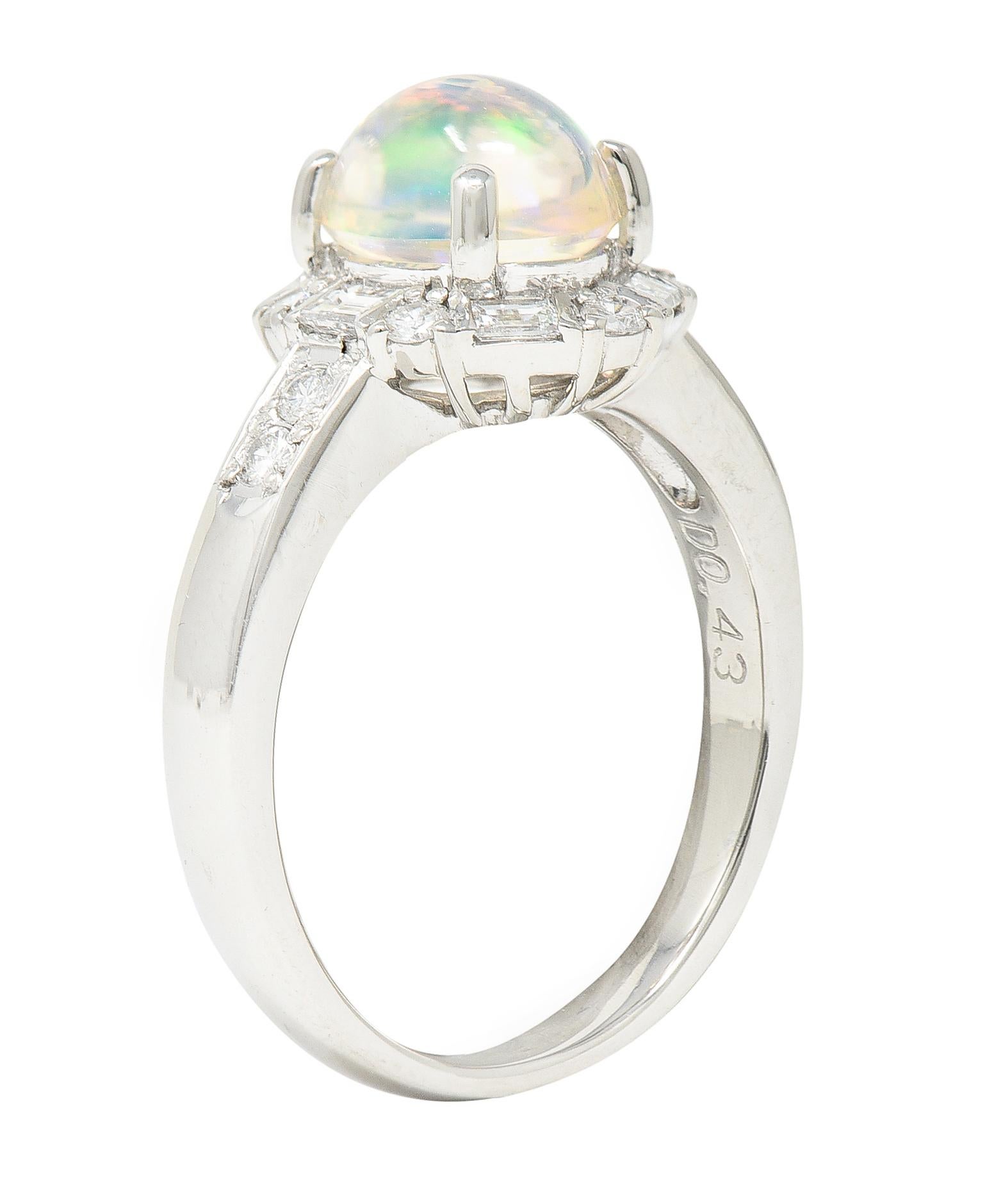 Contemporary Diamond Jelly Opal Platinum Halo Gemstone Ring 3