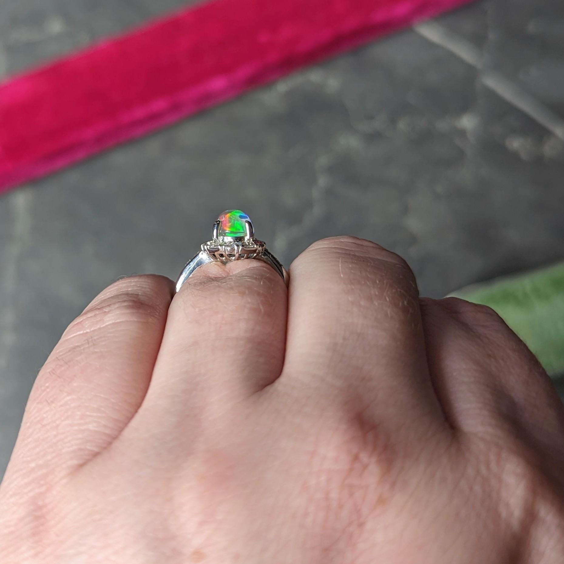 Contemporary Diamond Jelly Opal Platinum Halo Gemstone Ring 6