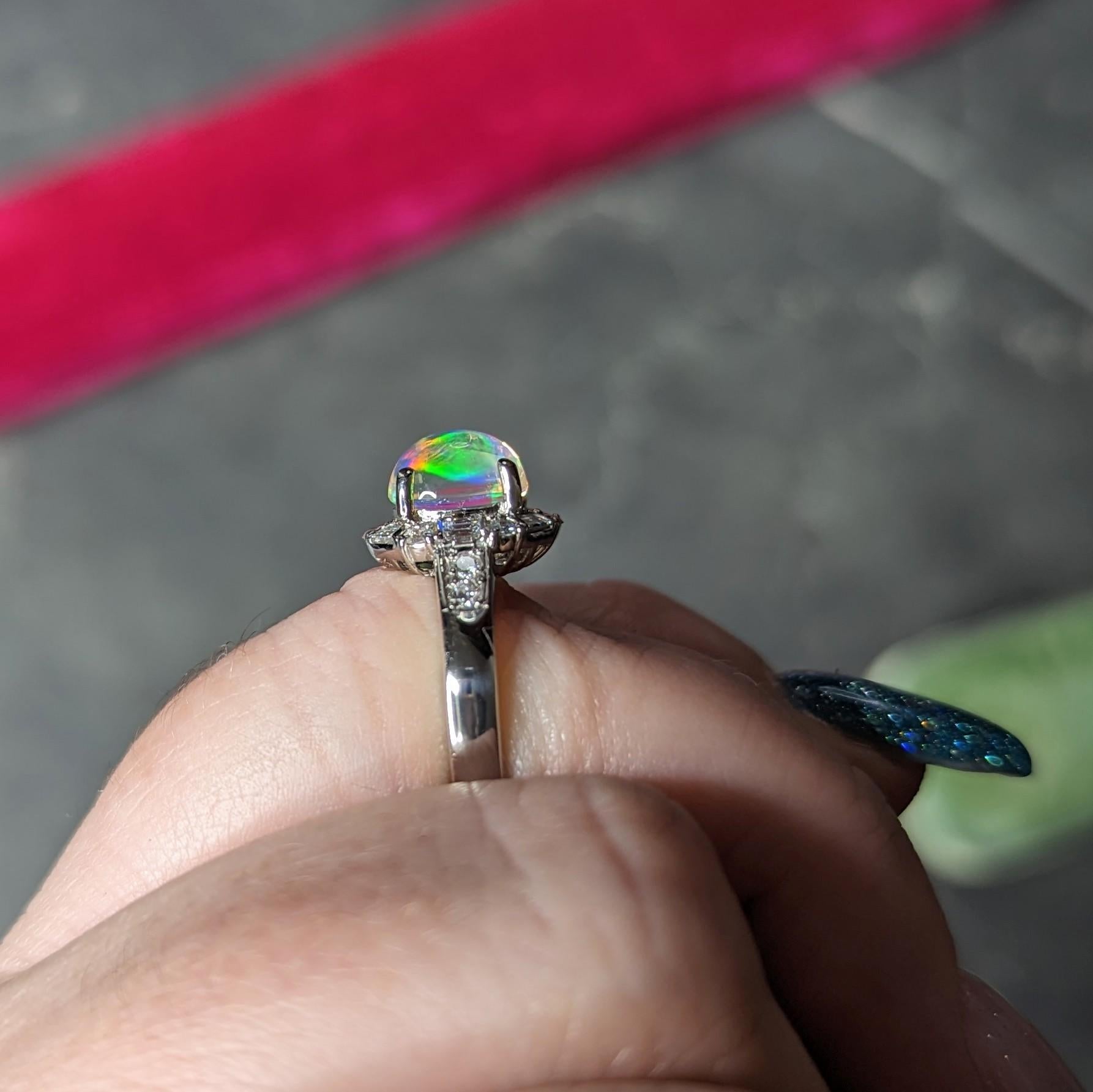 Contemporary Diamond Jelly Opal Platinum Halo Gemstone Ring 5
