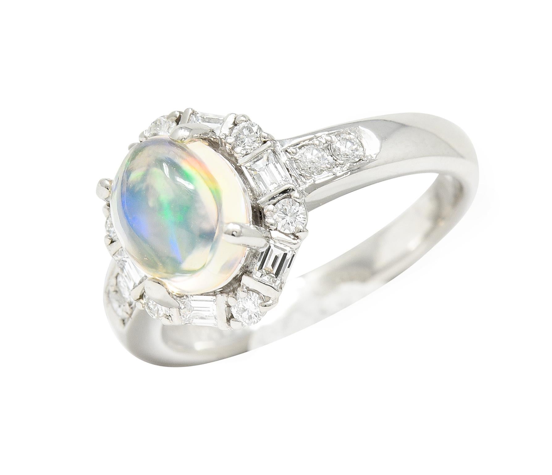 Cabochon Contemporary Diamond Jelly Opal Platinum Halo Gemstone Ring