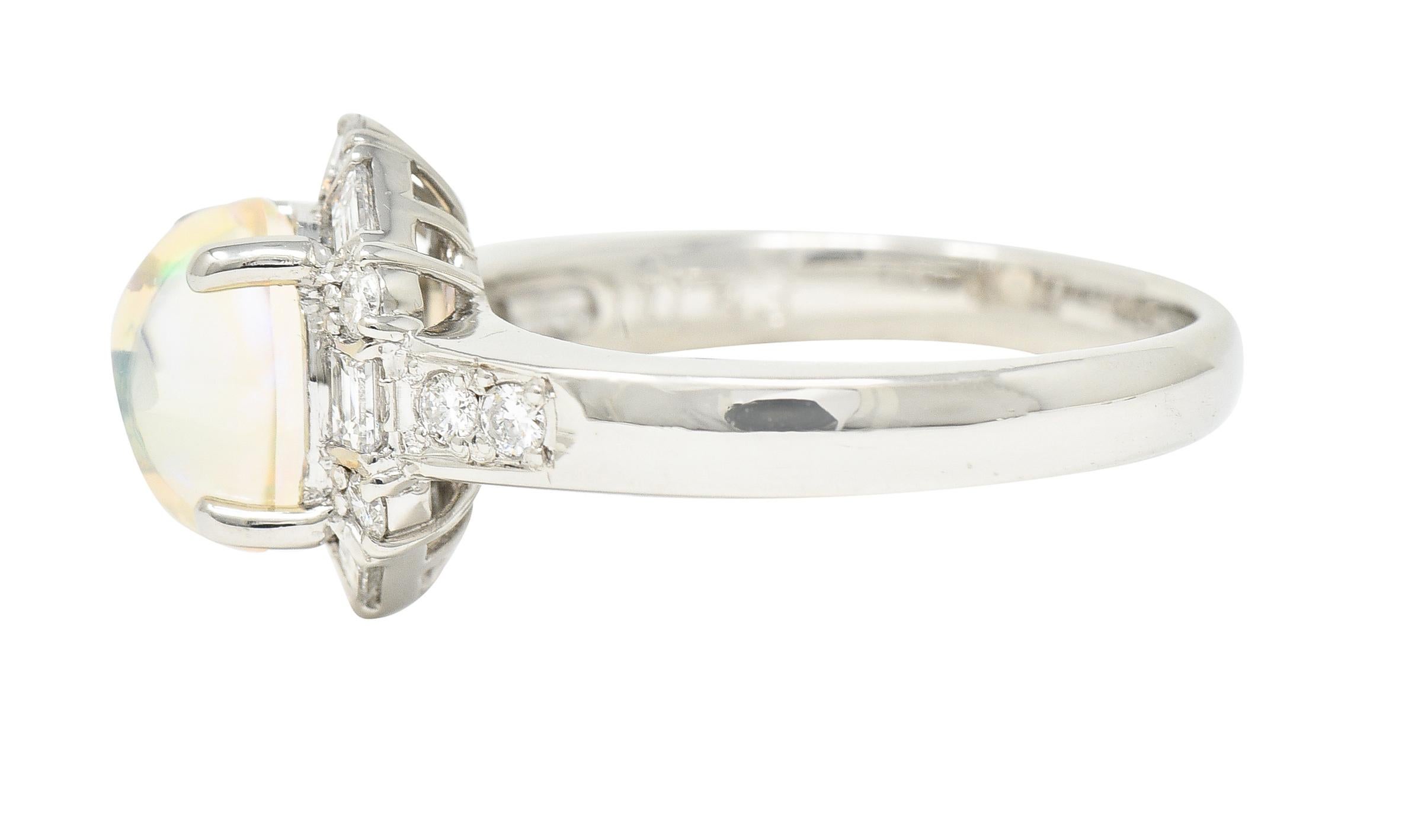 Women's or Men's Contemporary Diamond Jelly Opal Platinum Halo Gemstone Ring