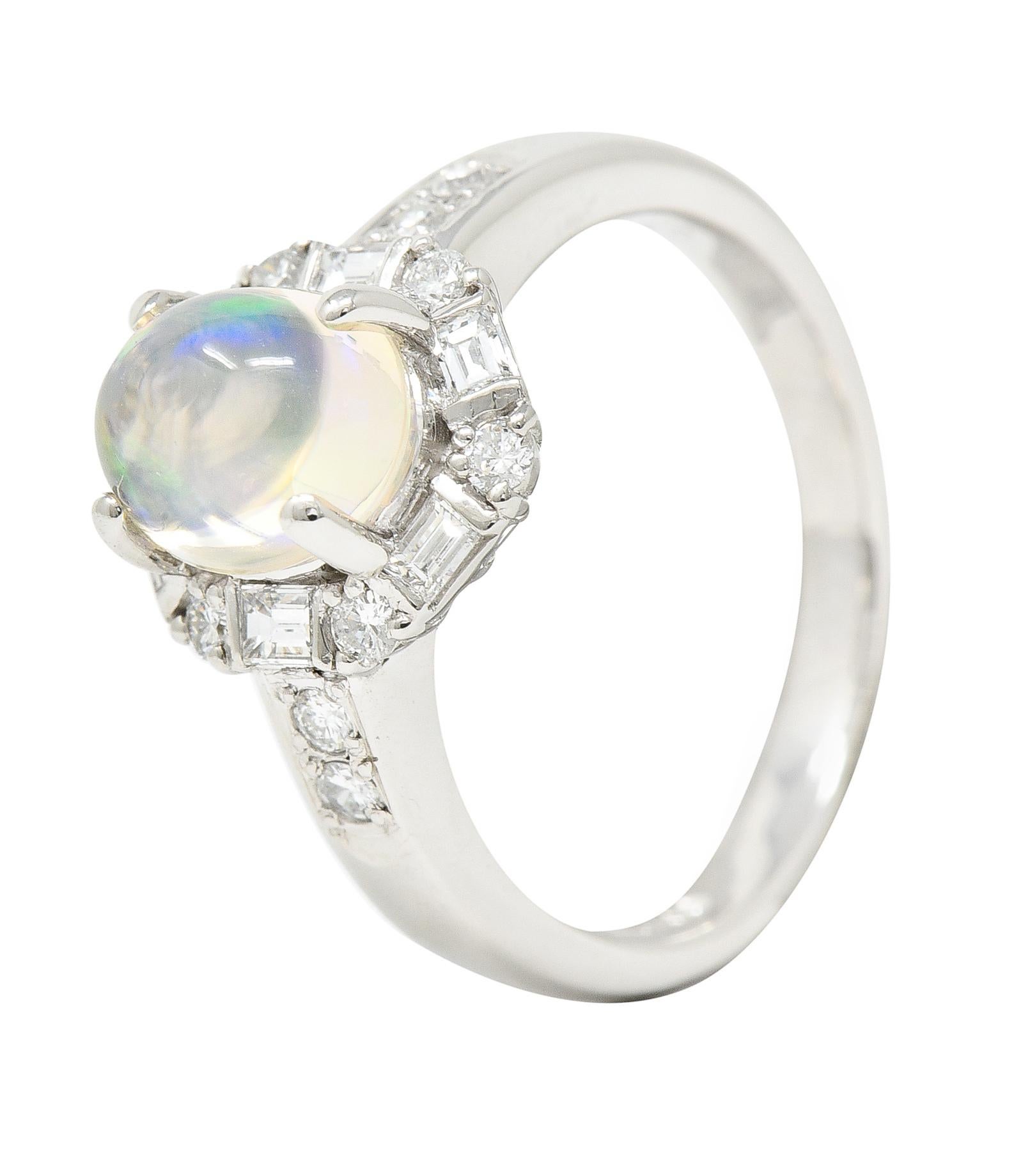 Contemporary Diamond Jelly Opal Platinum Halo Gemstone Ring 1