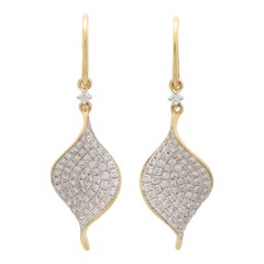 Contemporary Diamond Leaf Drop Earrings in 18k Yellow Gold