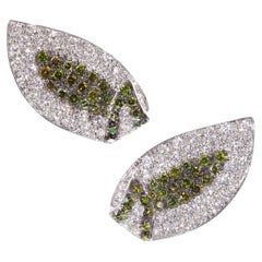 Rosior Contemporary Diamond "Leaves" Stud Earrings Set in White Gold