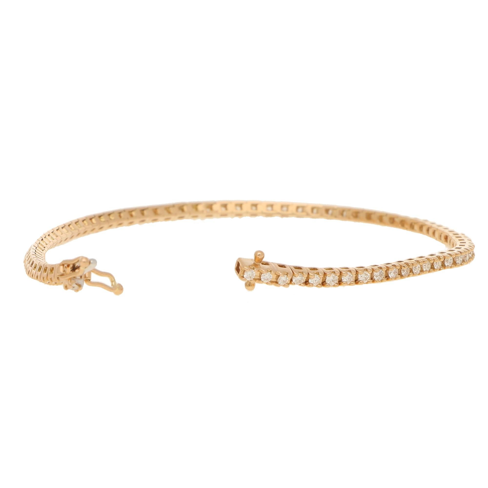 Modern Contemporary Diamond Line Tennis Bracelet Set in 18 Karat Rose Gold For Sale