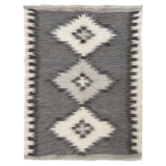 Contemporary Diamond Medallion Ivory Goat Hair Carpet "Triptych"