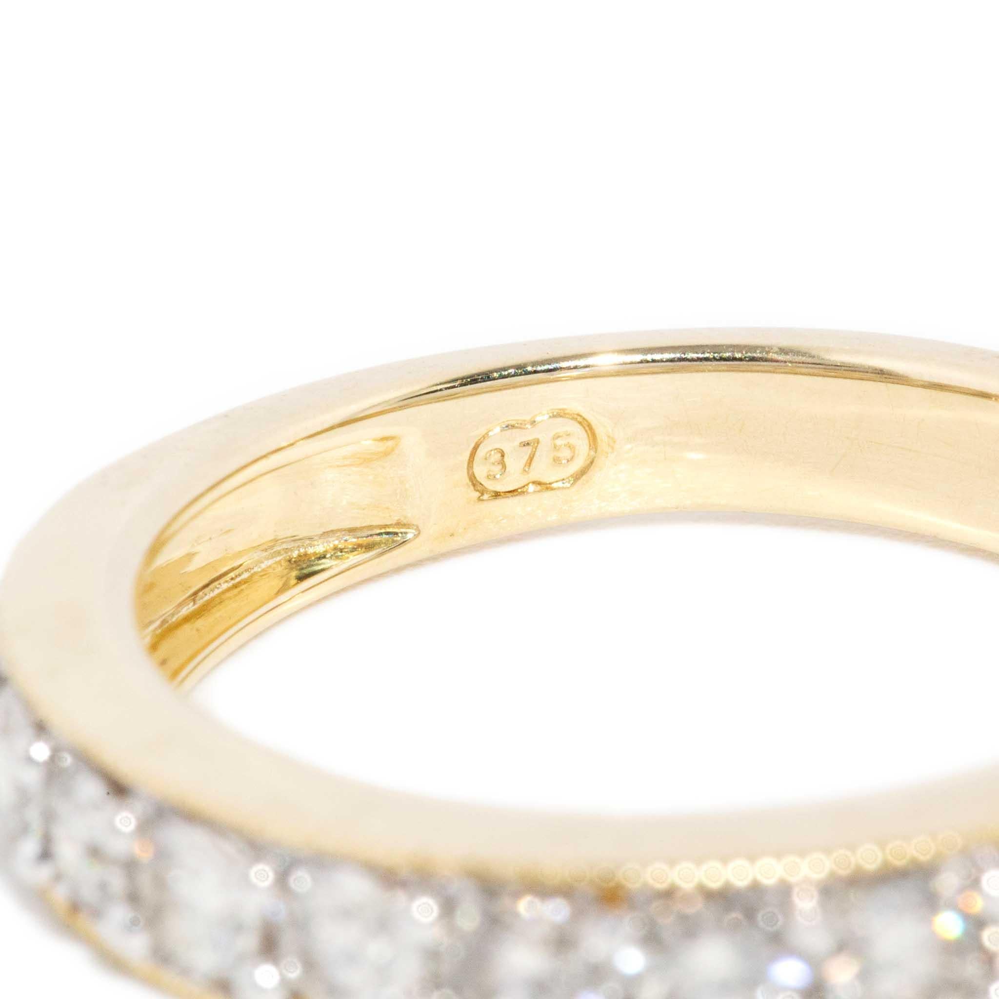 Zeitgenössischer Diamant-Dauerring mit Maserung 9 Karat Gelbgold im Angebot 5