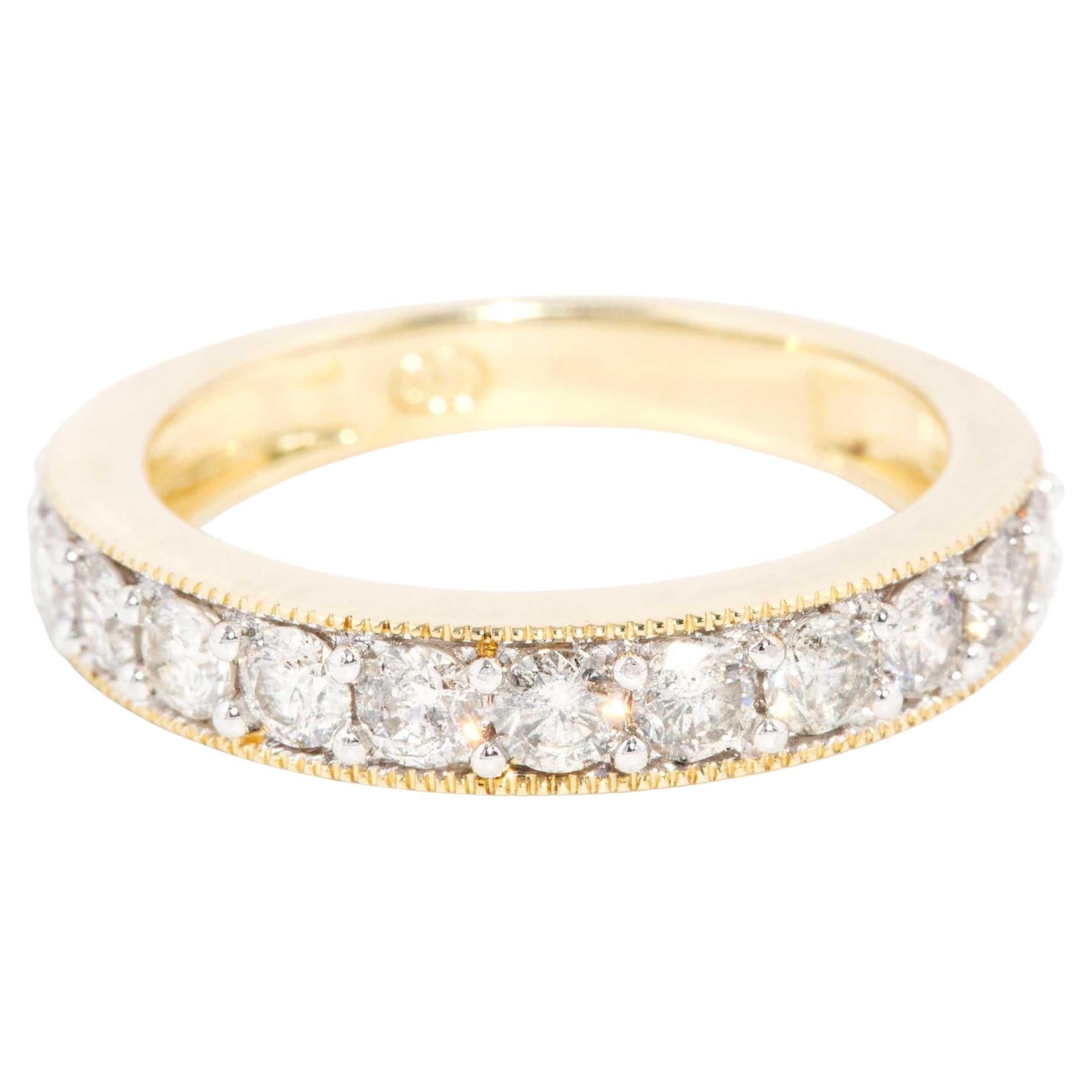 Contemporary Diamond Milgrained Eternity Ring 9 Carat Yellow Gold
