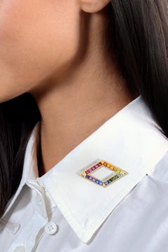 Contemporary Diamond Multi-Gem 18 Karat Yellow Gold Rainbow Diamond Brooch