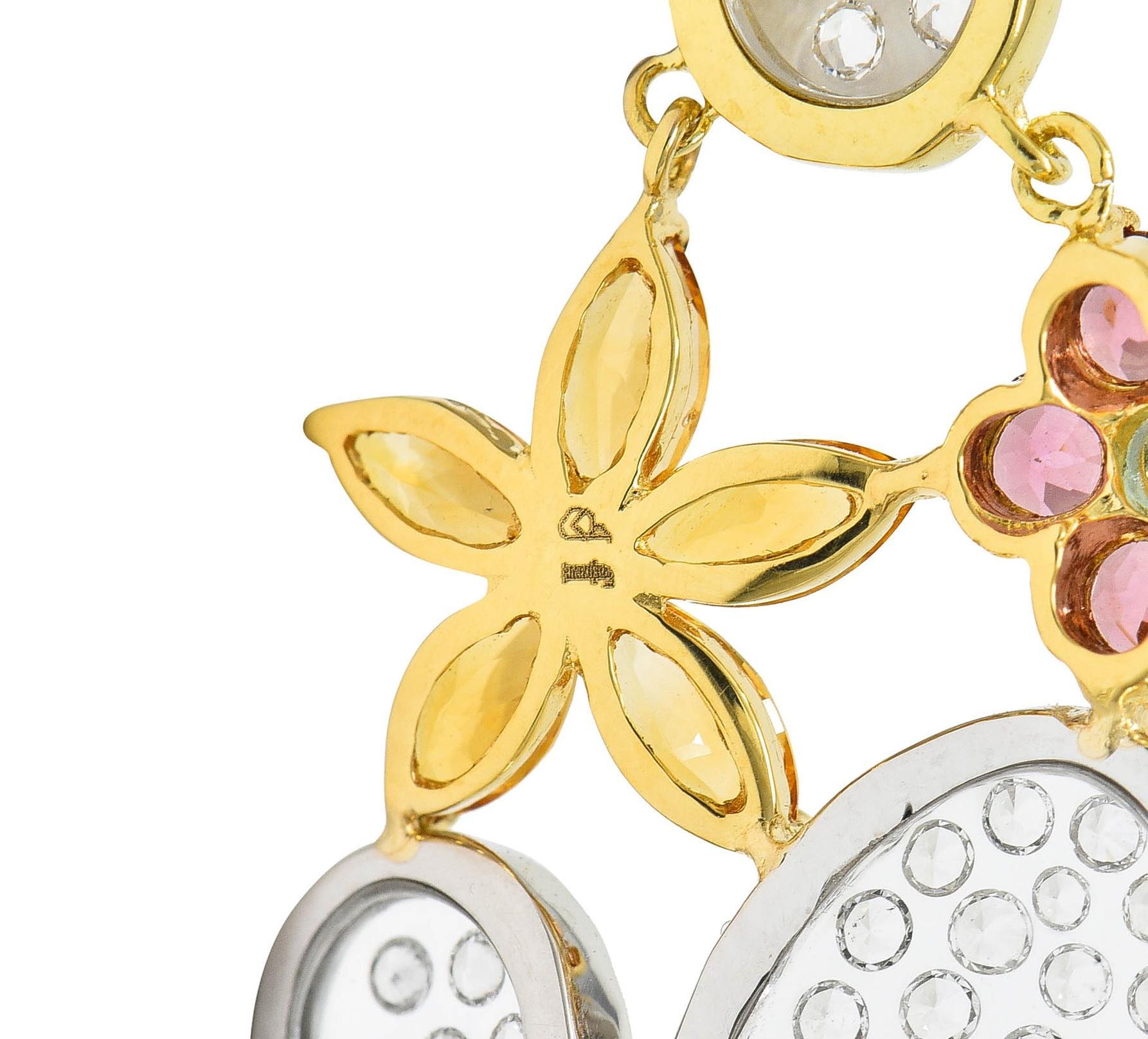 Contemporary Diamond Multi-Gem 18K Gold Flower Butterfly Pendant Necklace For Sale 5