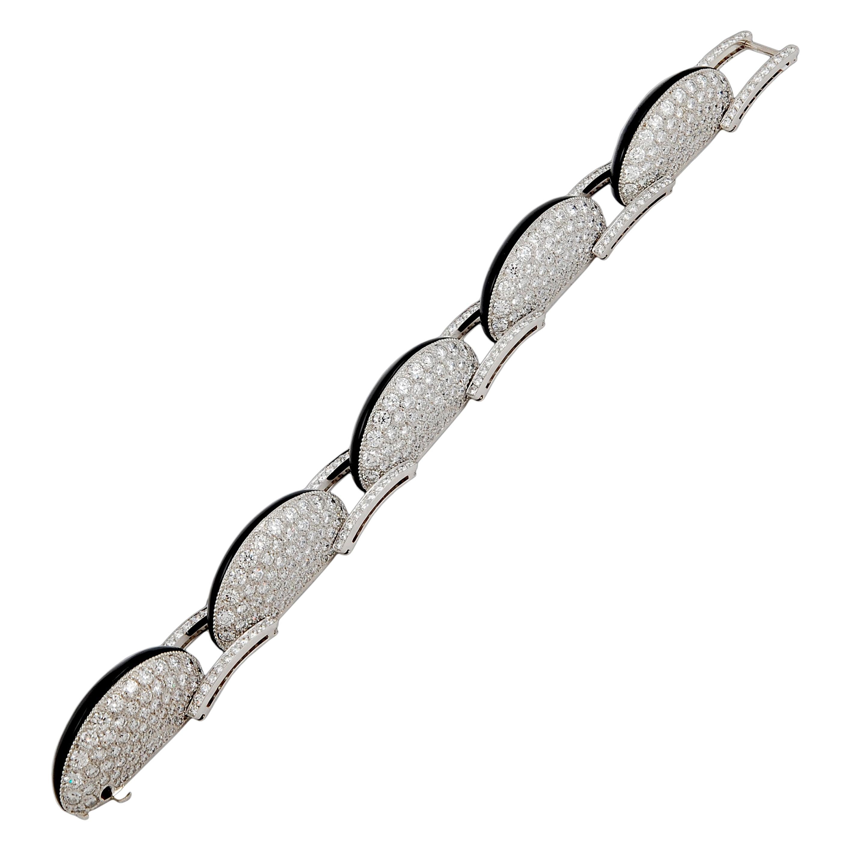  Diamond Onyx Platinum Contemporary Bombe Link Bracelet