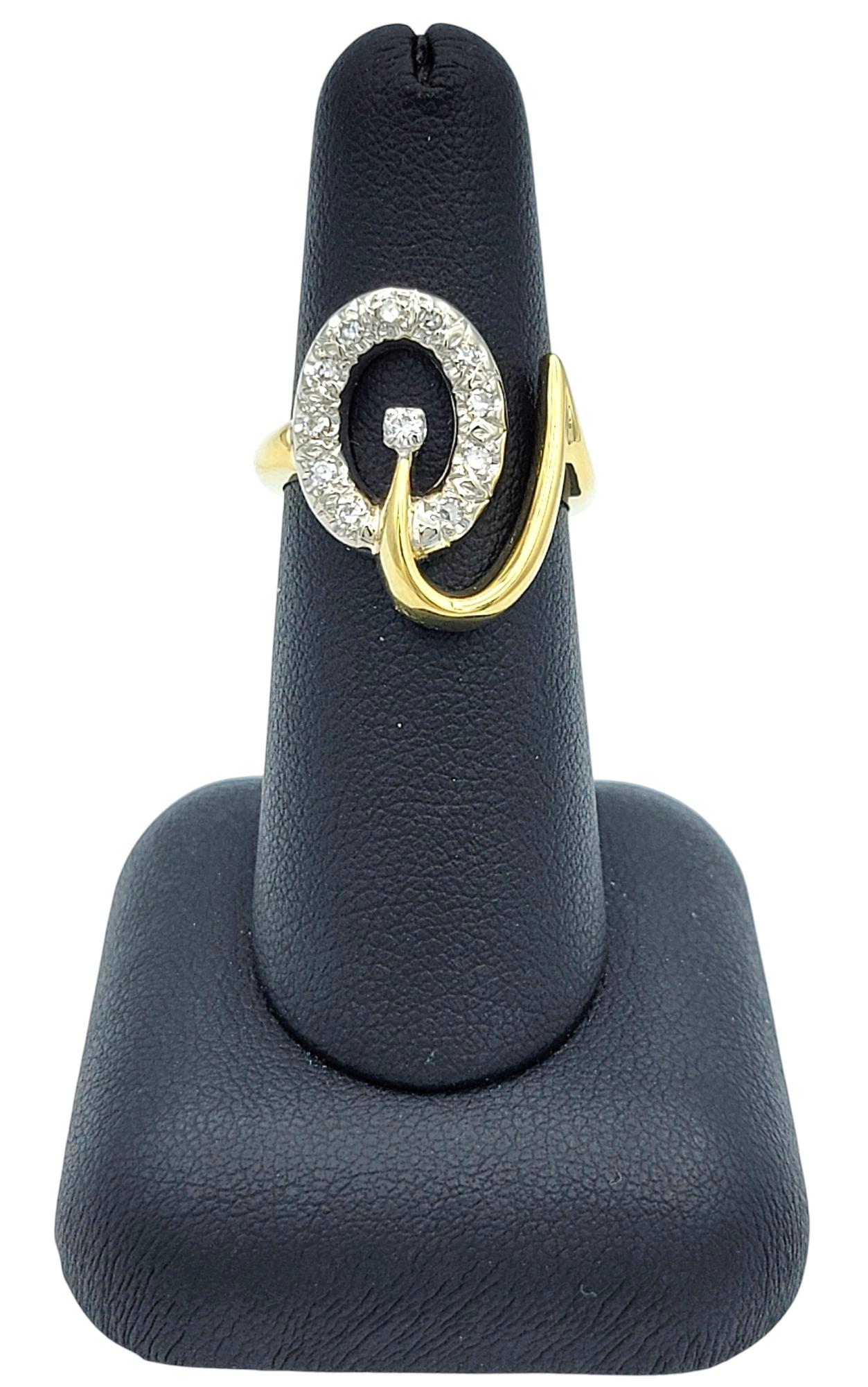 Contemporary Diamond Open Loop Motif Cocktail Ring in Two-Tone 18 Karat Gold For Sale 6