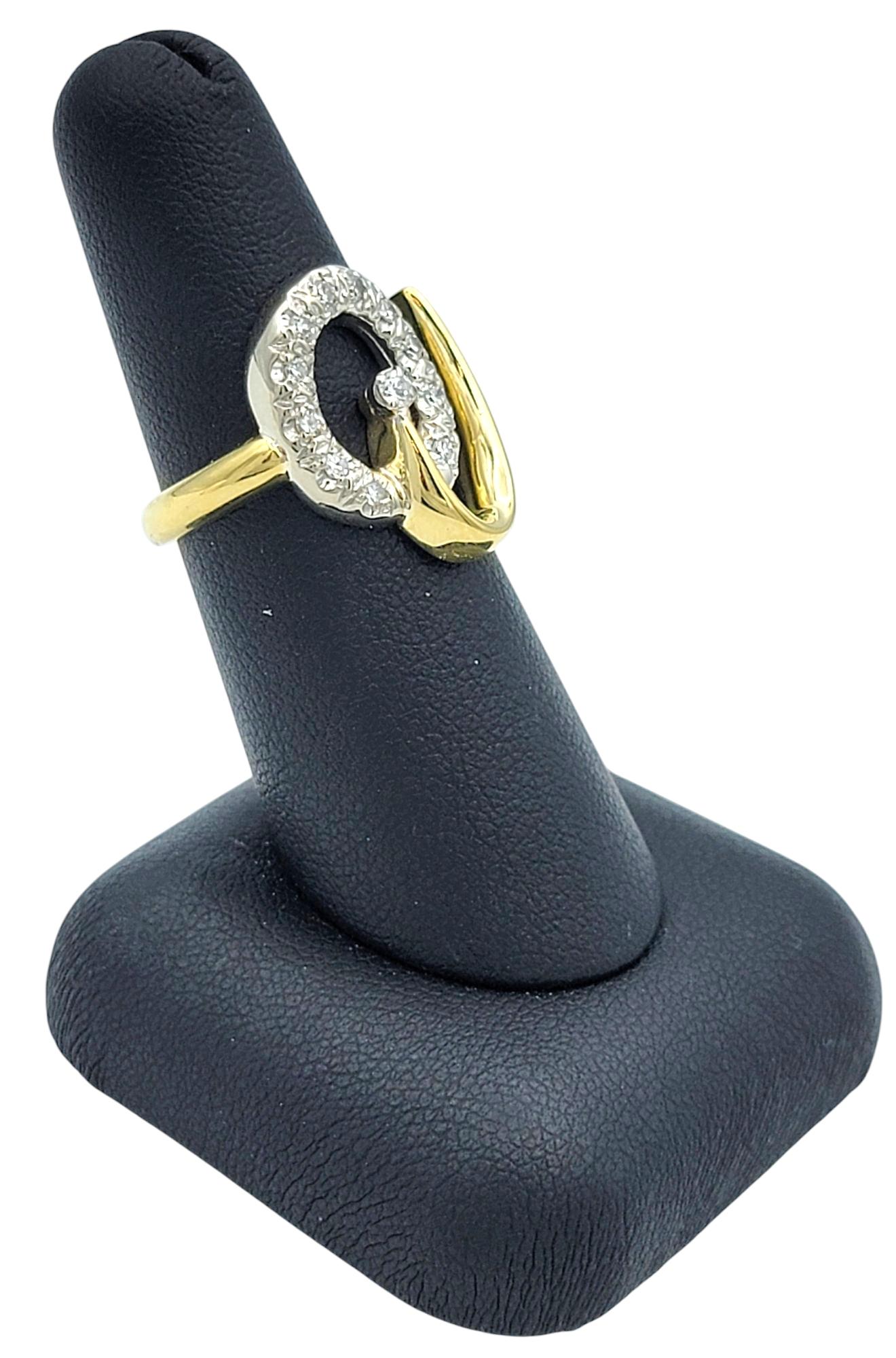 Contemporary Diamond Open Loop Motif Cocktail Ring in Two-Tone 18 Karat Gold For Sale 7