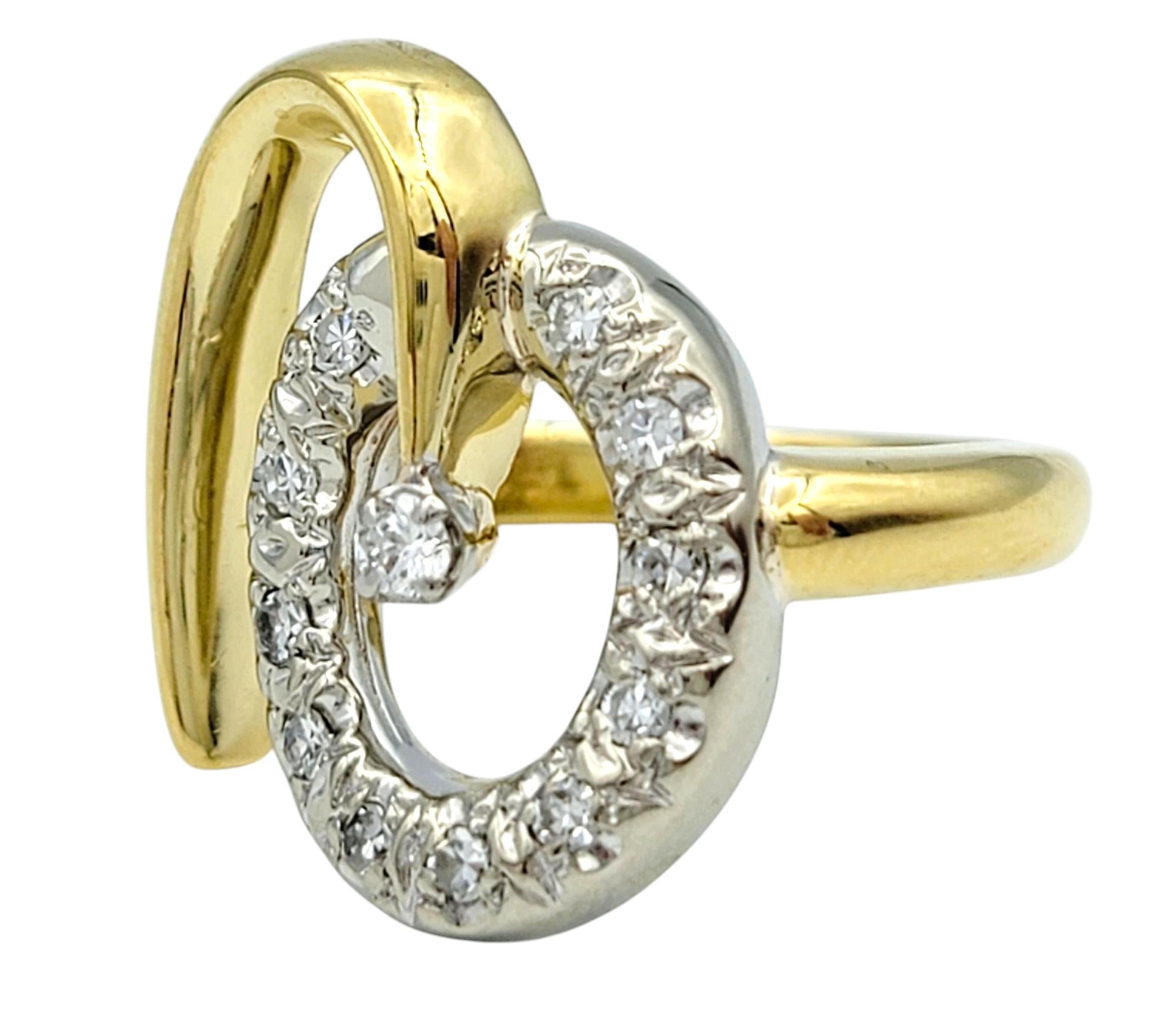 Contemporary Diamond Open Loop Motif Cocktail Ring in Two-Tone 18 Karat Gold In Good Condition For Sale In Scottsdale, AZ