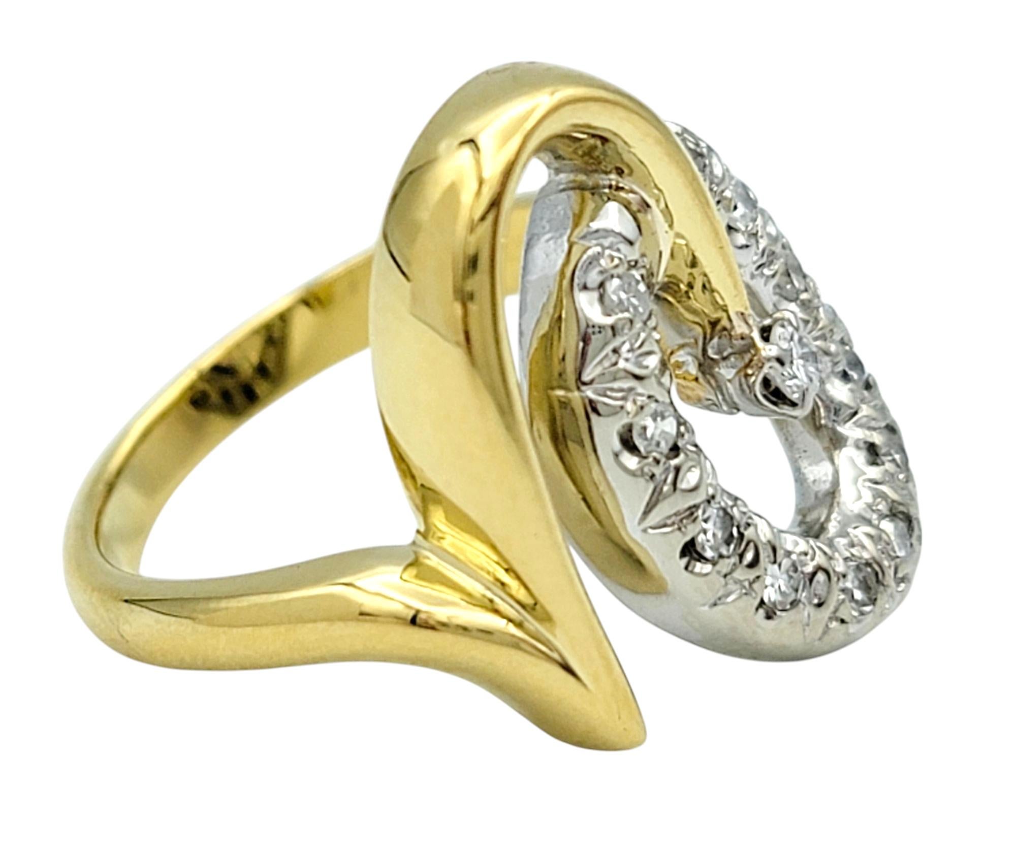 Women's Contemporary Diamond Open Loop Motif Cocktail Ring in Two-Tone 18 Karat Gold For Sale