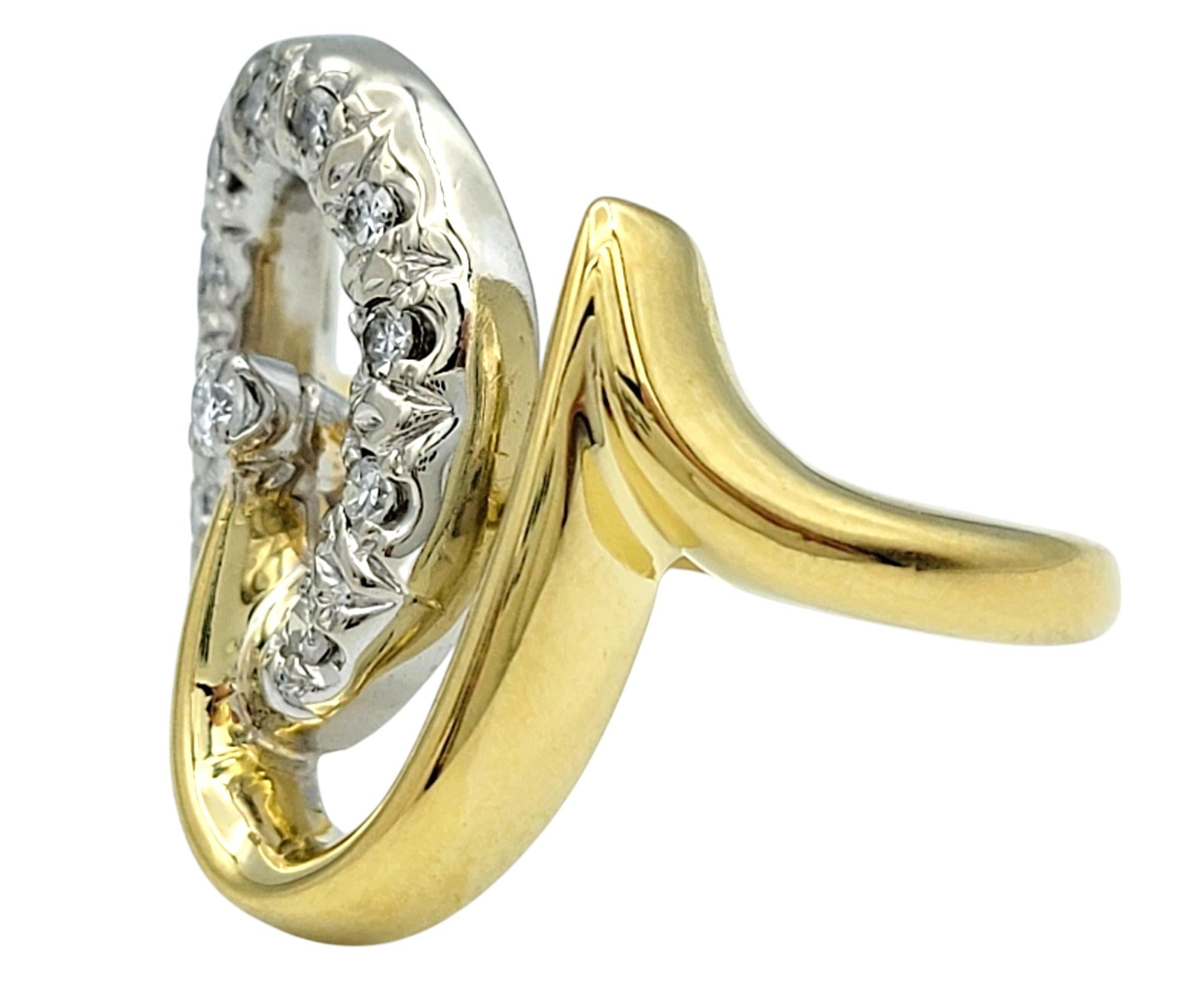 Contemporary Diamond Open Loop Motif Cocktail Ring in Two-Tone 18 Karat Gold For Sale 1