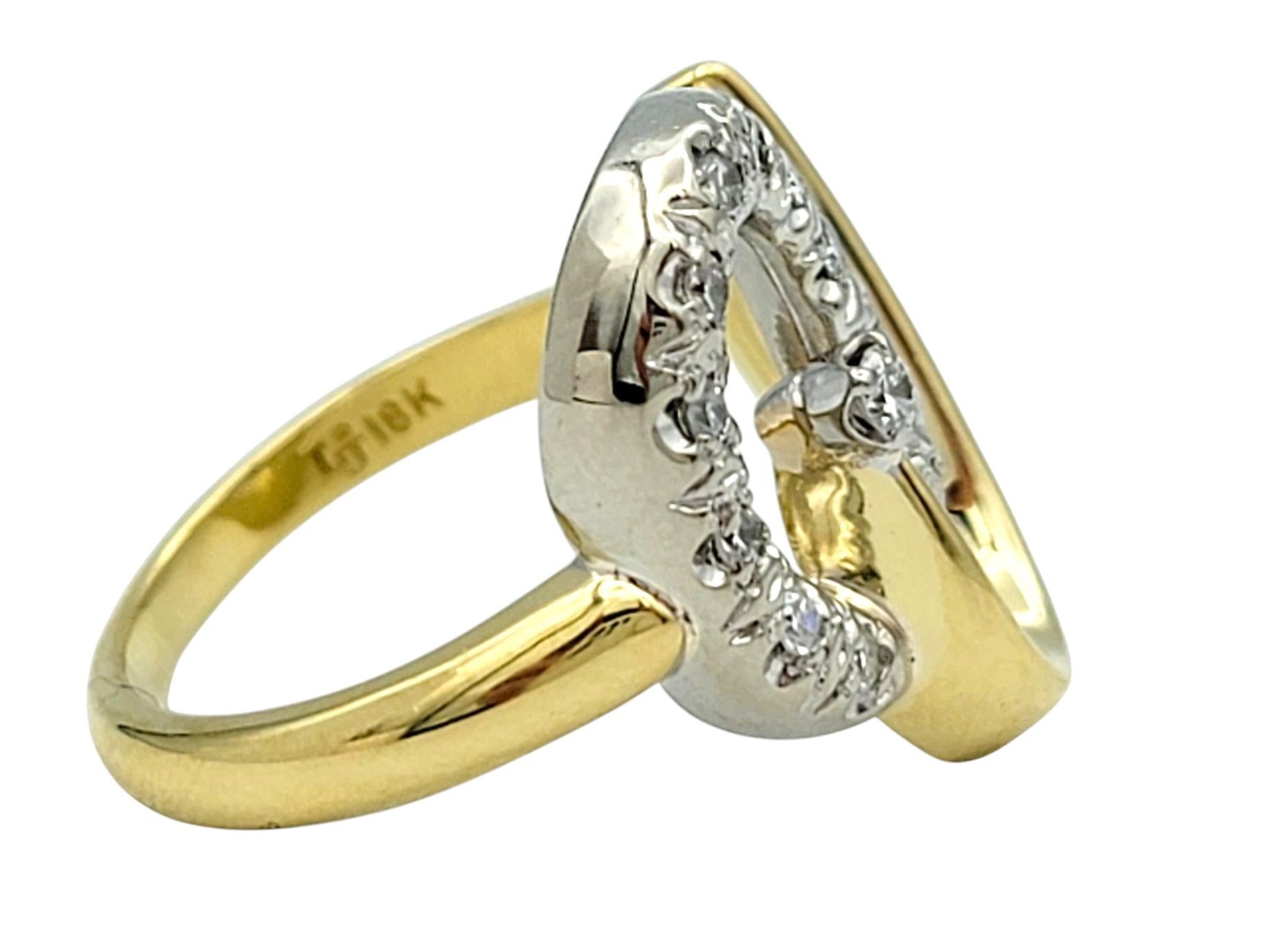 Contemporary Diamond Open Loop Motif Cocktail Ring in Two-Tone 18 Karat Gold For Sale 2