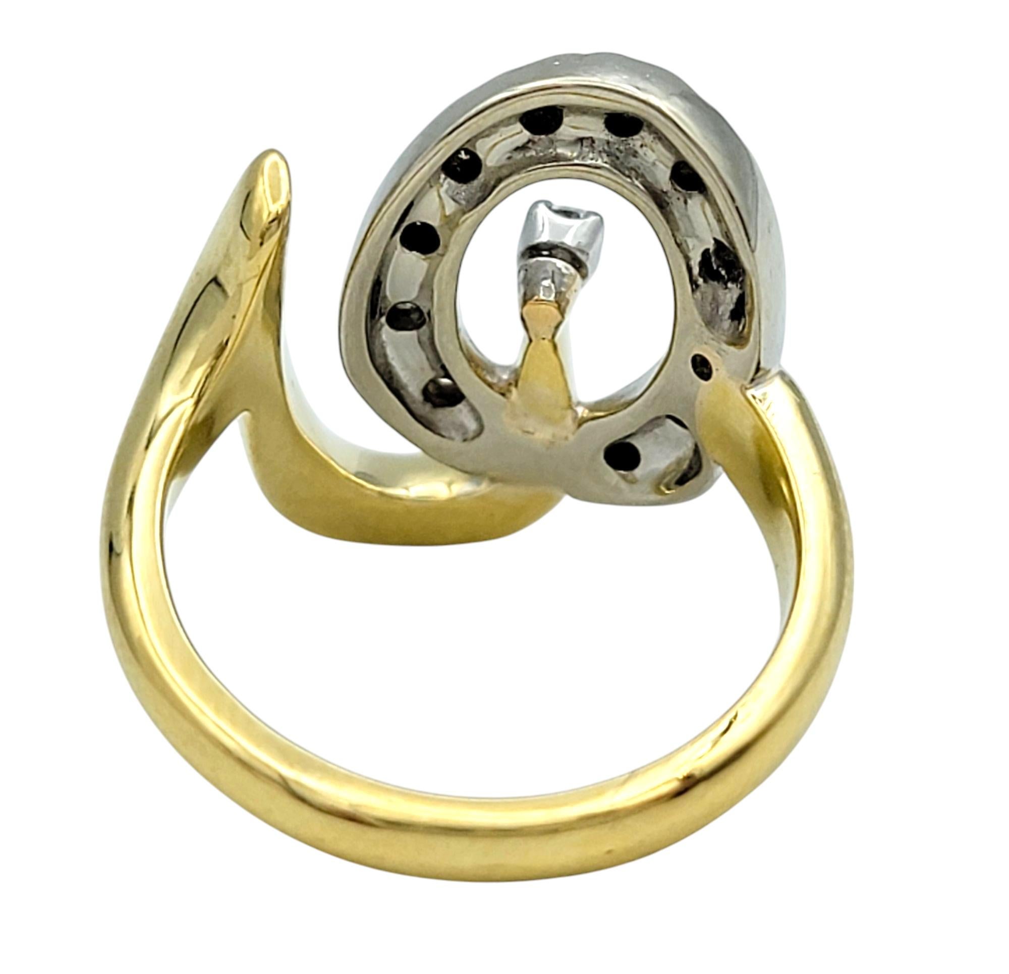 Contemporary Diamond Open Loop Motif Cocktail Ring in Two-Tone 18 Karat Gold For Sale 3