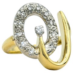 Zeitgenössischer Cocktailring mit offenem Diamantenmotiv und Schleife aus zweifarbigem 18 Karat Gold