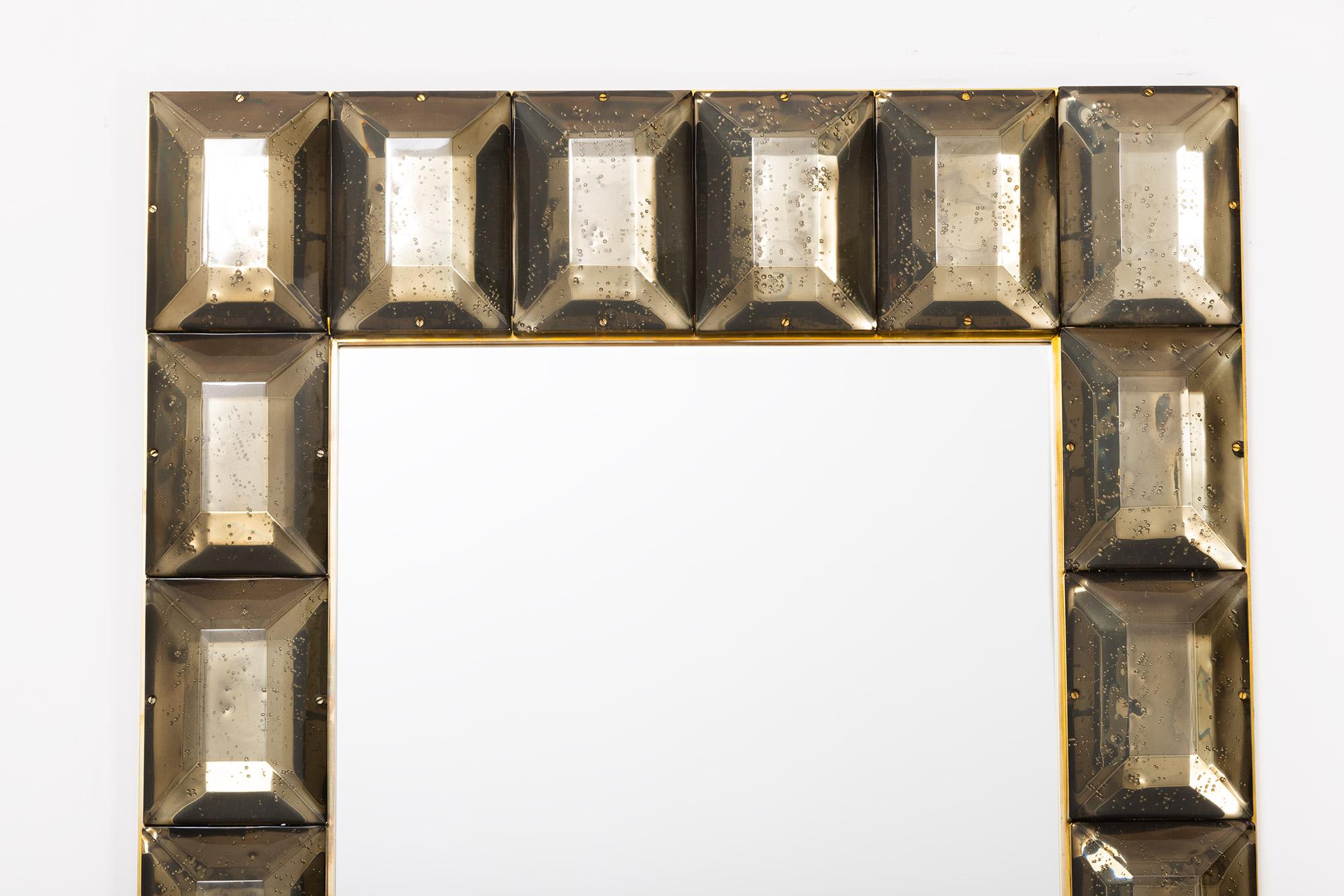 Italian Contemporary Diamond Pattern Murano Smoked Glass Mirror, in Stock For Sale