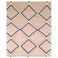 Tapis & Kilim's Tapis contemporain à motif de diamants beige, or et bleu