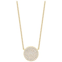 Contemporary Diamond Pave Gold Disk Necklace 