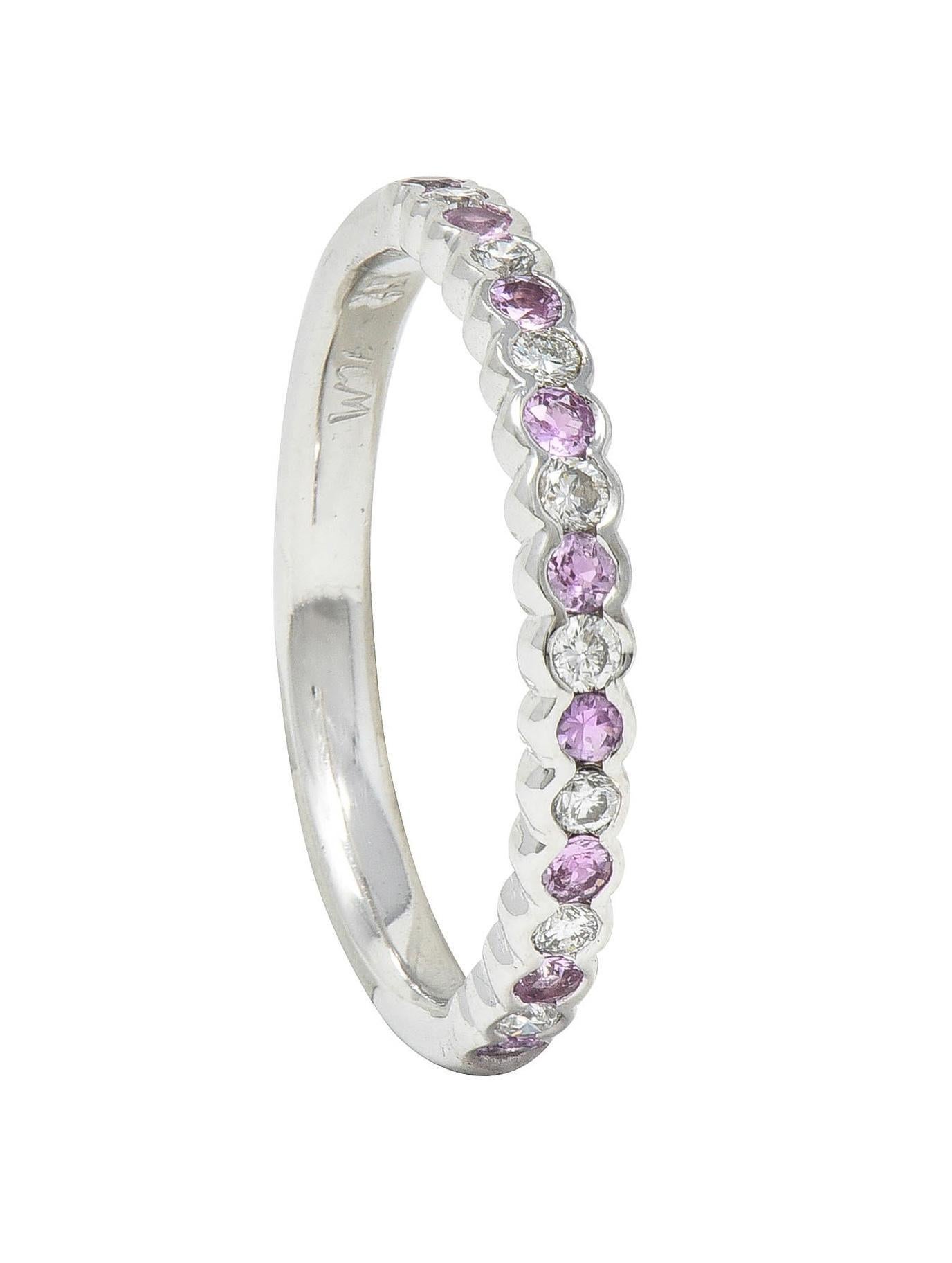 Contemporary Diamond Pink Sapphire 18 Karat White Gold Stacking Band Ring For Sale 5