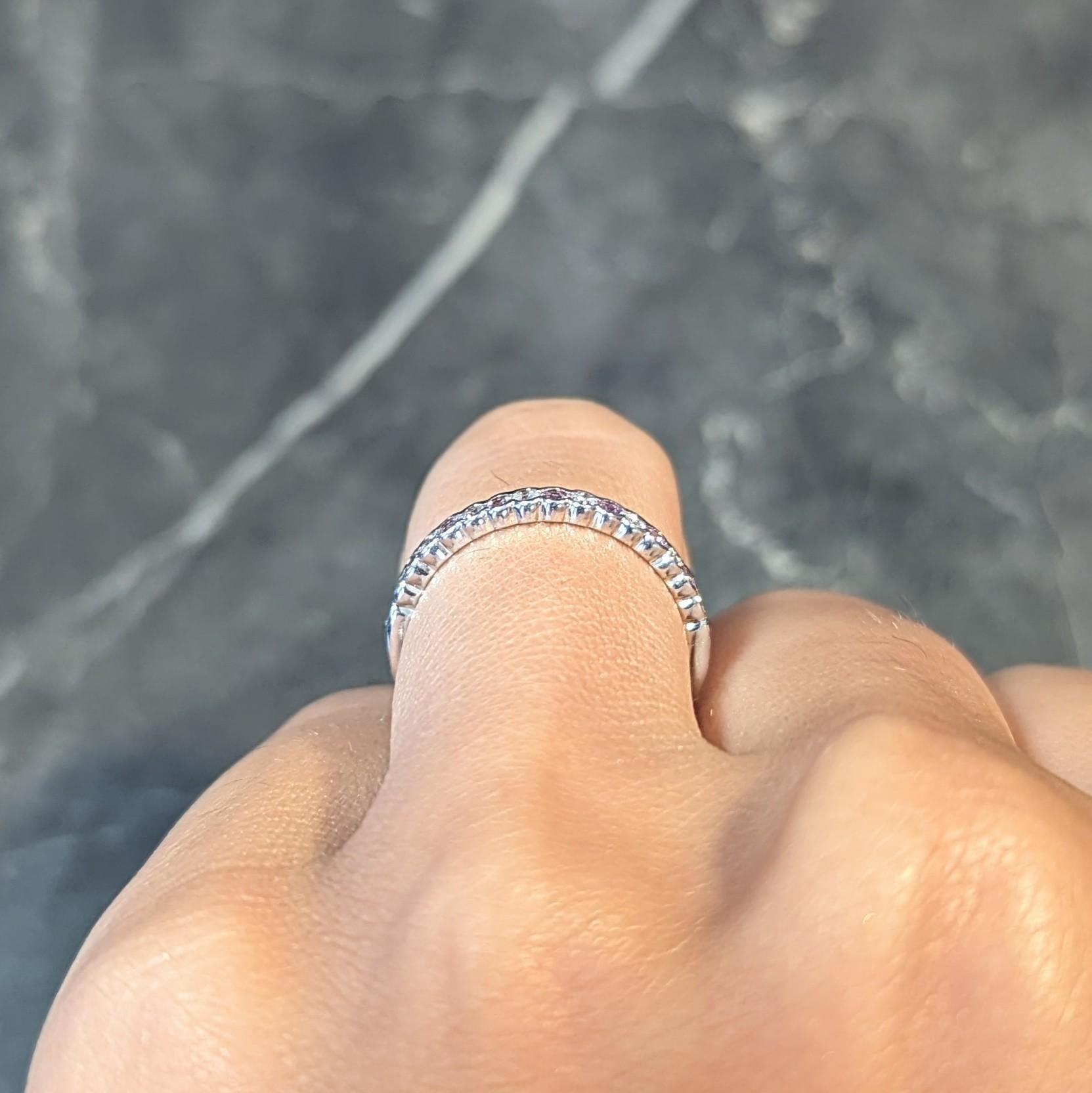 Contemporary Diamond Pink Sapphire 18 Karat White Gold Stacking Band Ring For Sale 6