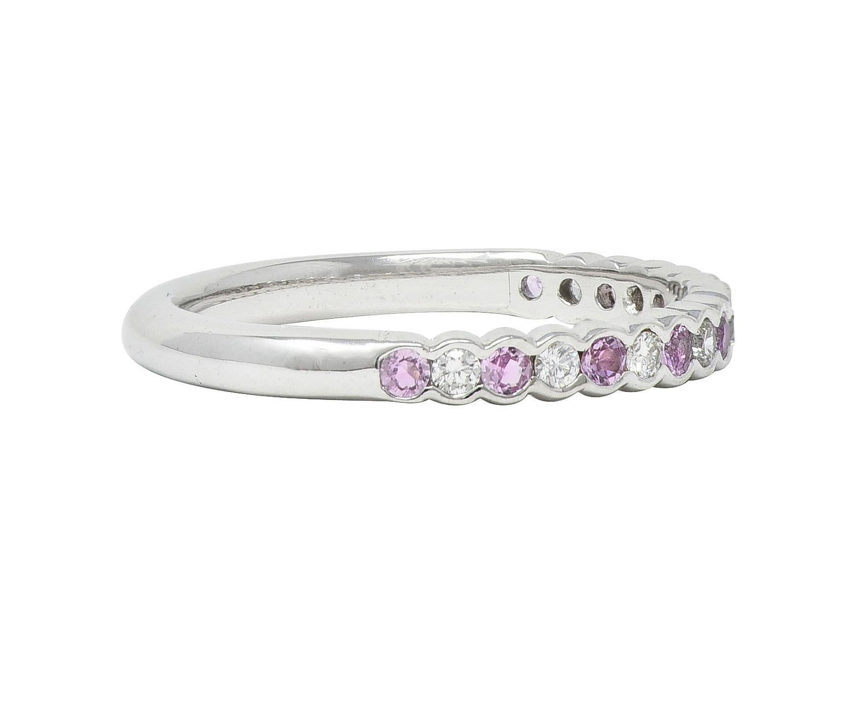 Contemporary Diamond Pink Sapphire 18 Karat White Gold Stacking Band Ring In Excellent Condition For Sale In Philadelphia, PA