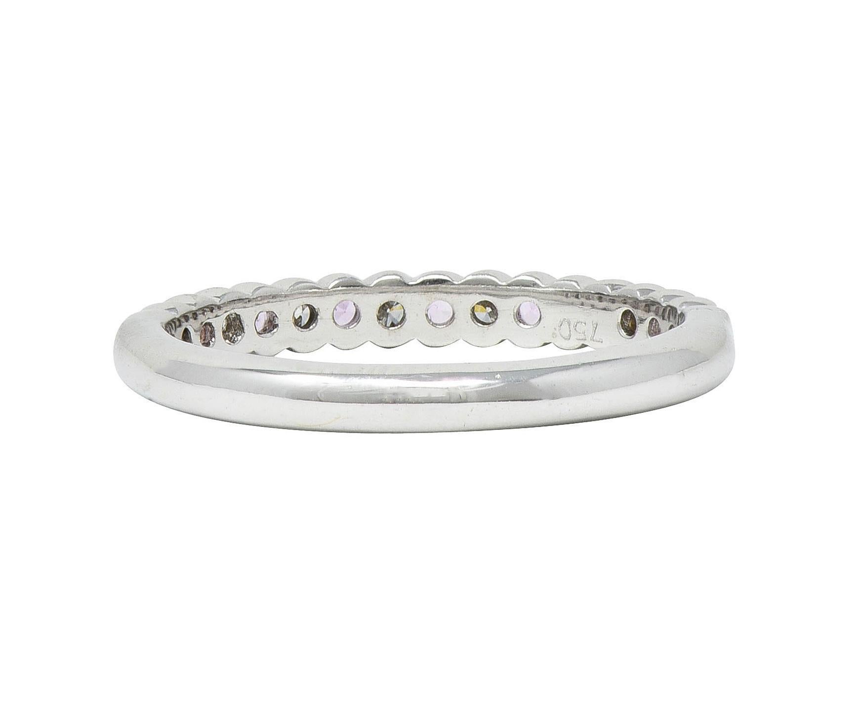 Women's or Men's Contemporary Diamond Pink Sapphire 18 Karat White Gold Stacking Band Ring For Sale