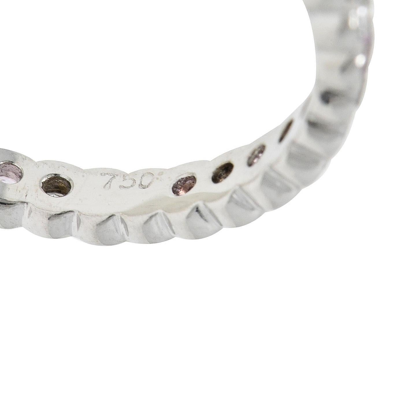 Contemporary Diamond Pink Sapphire 18 Karat White Gold Stacking Band Ring For Sale 3