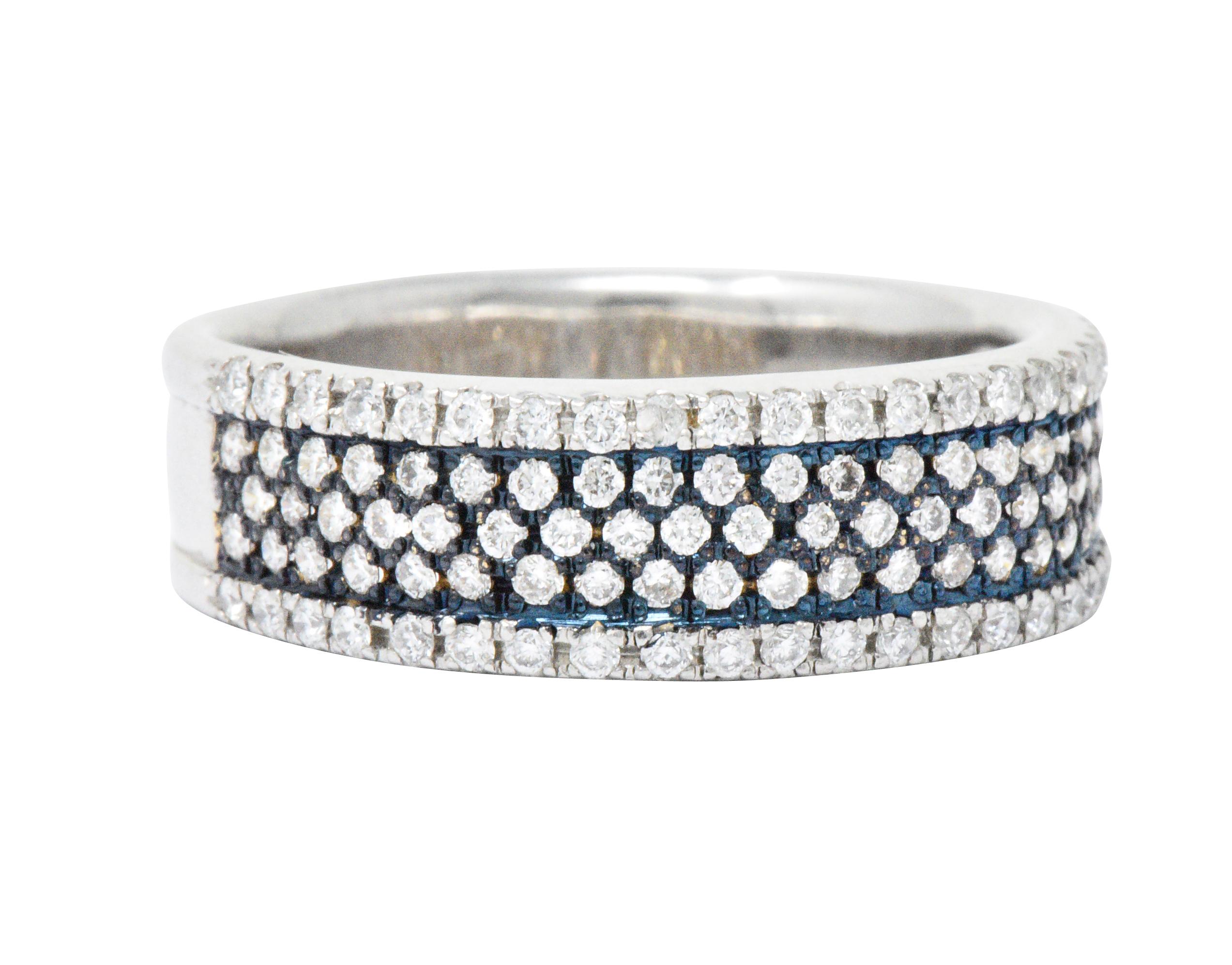 Men's 1.11 Carats Pave Diamond Platinum 18 Karat White Gold Blue Rhodium Band Ring