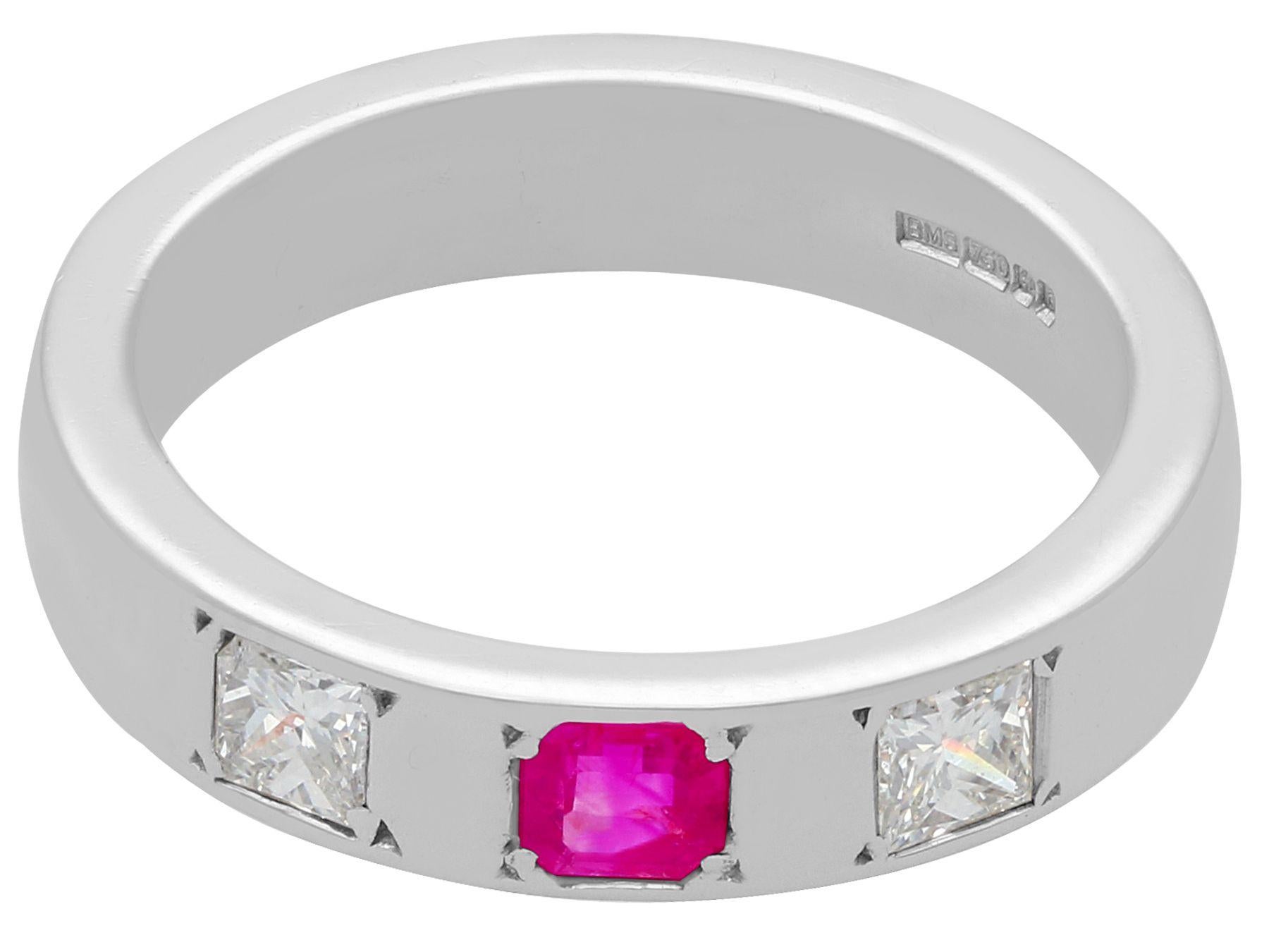 Contemporary Diamond and Ruby White Gold Band Ring