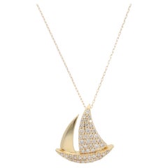 Contemporary Diamond Sailing Boat Pendant Necklace in Yellow Gold