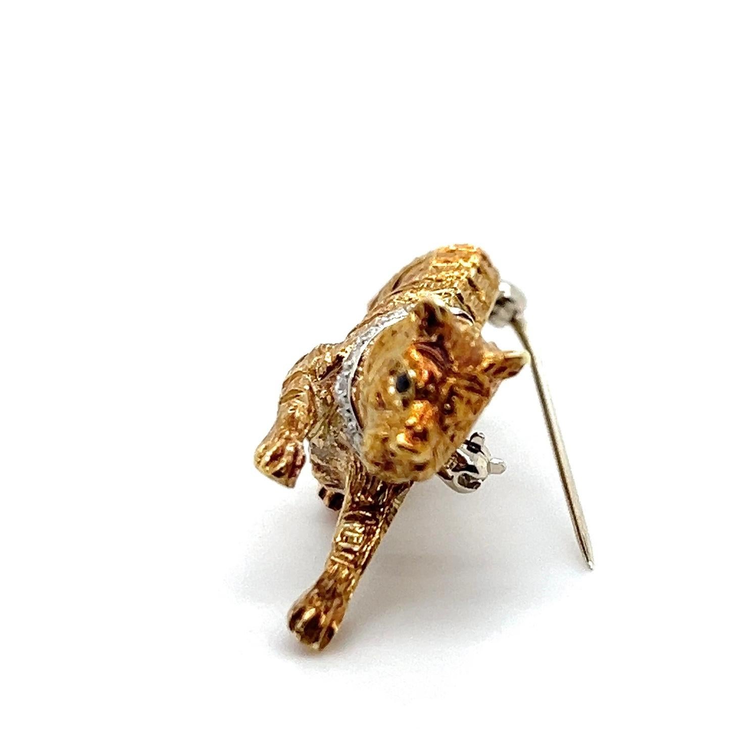 da uomo o donna Spilla a tigre contemporanea con diamante e zaffiro in oro giallo e bianco 14 ct. in vendita