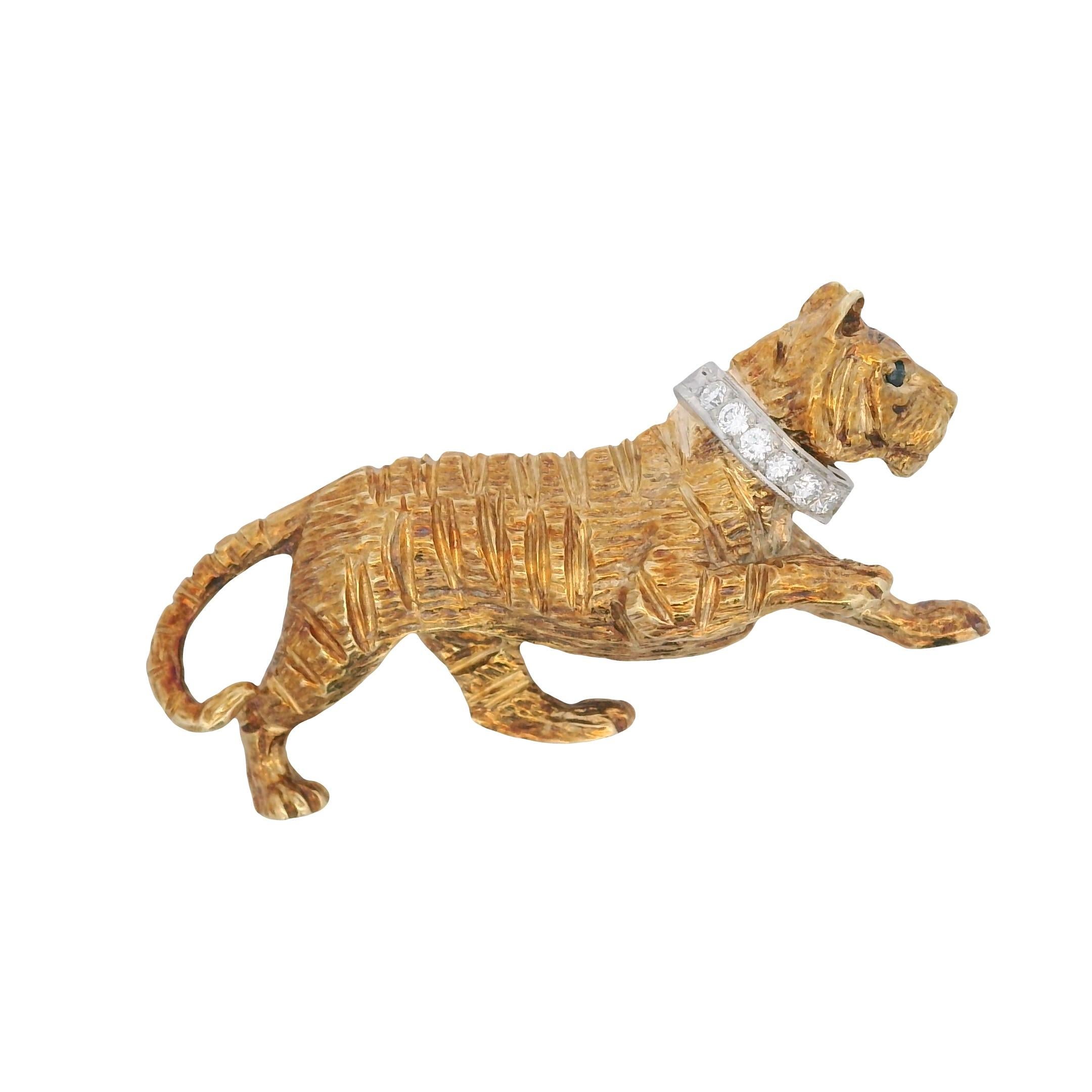 Spilla a tigre contemporanea con diamante e zaffiro in oro giallo e bianco 14 ct. in vendita 3