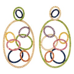 Diamond, Sapphire and Tsavorite Drop Earrings set in Yellow Gold