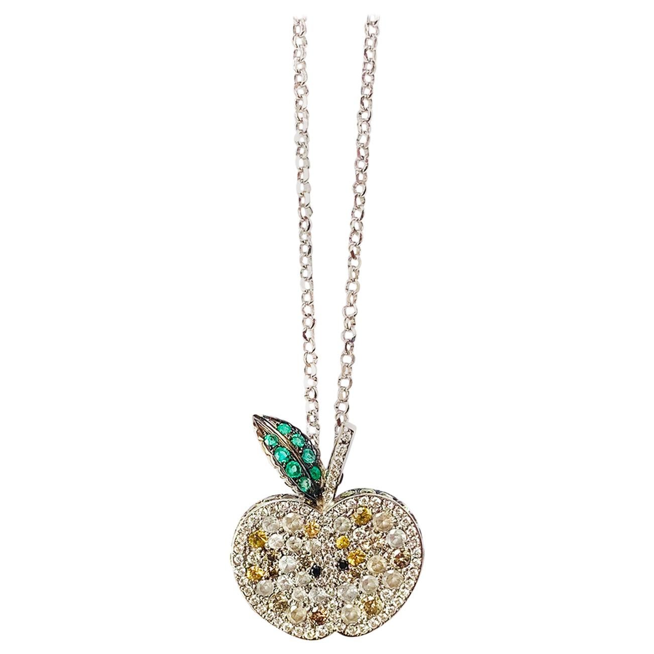 Zeitgenössische Halskette mit " Apple"-Anhänger aus Diamanten, Saphiren, Peridot und Tsavorit