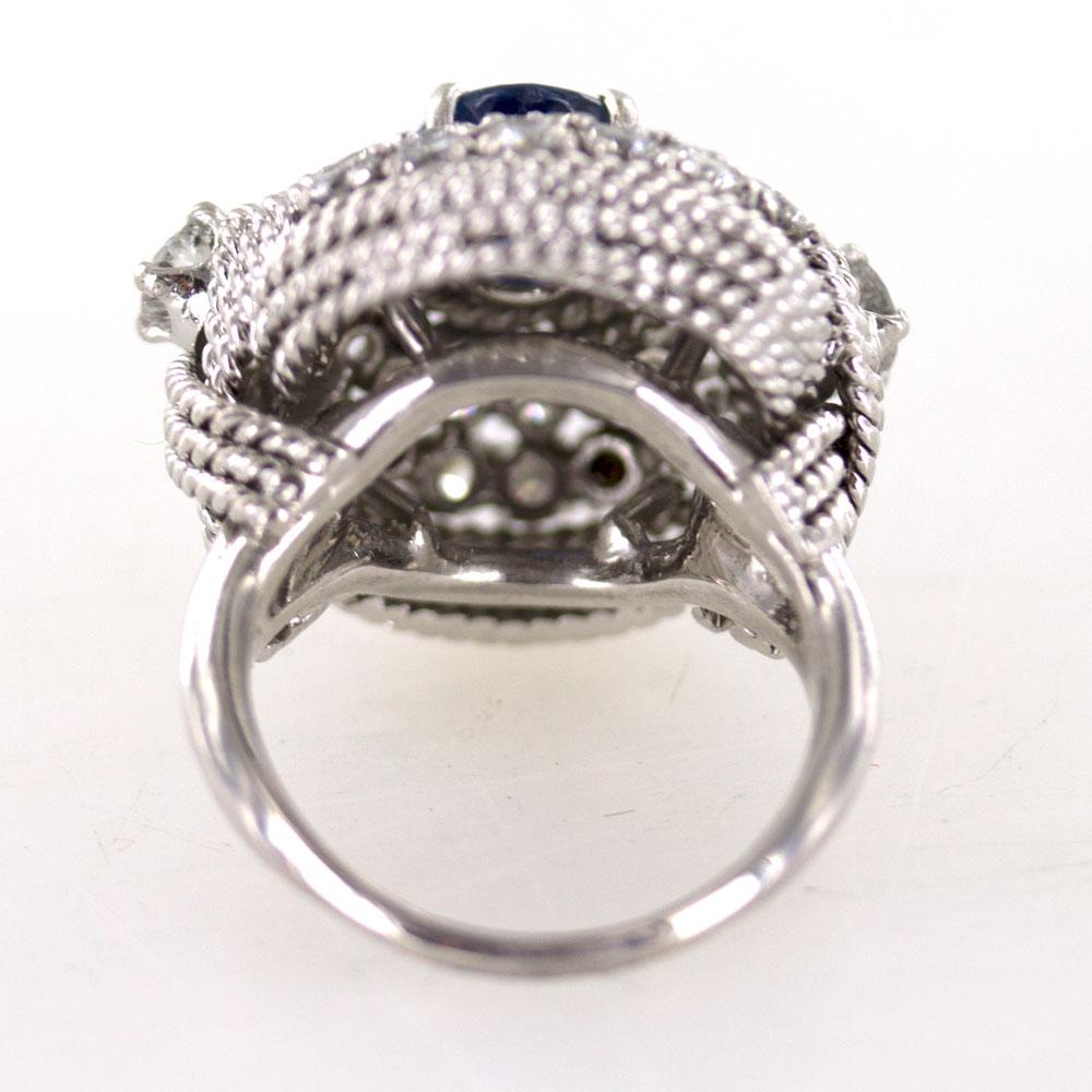 Women's  Diamond Natural Blue Sapphire 14 Karat White Gold Cocktail Ring