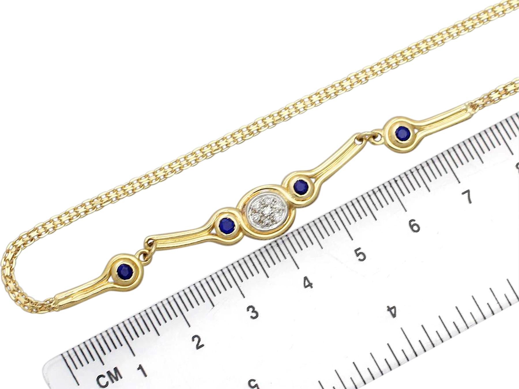 Round Cut 2000s Diamond and Sapphire Yellow Gold Necklace For Sale