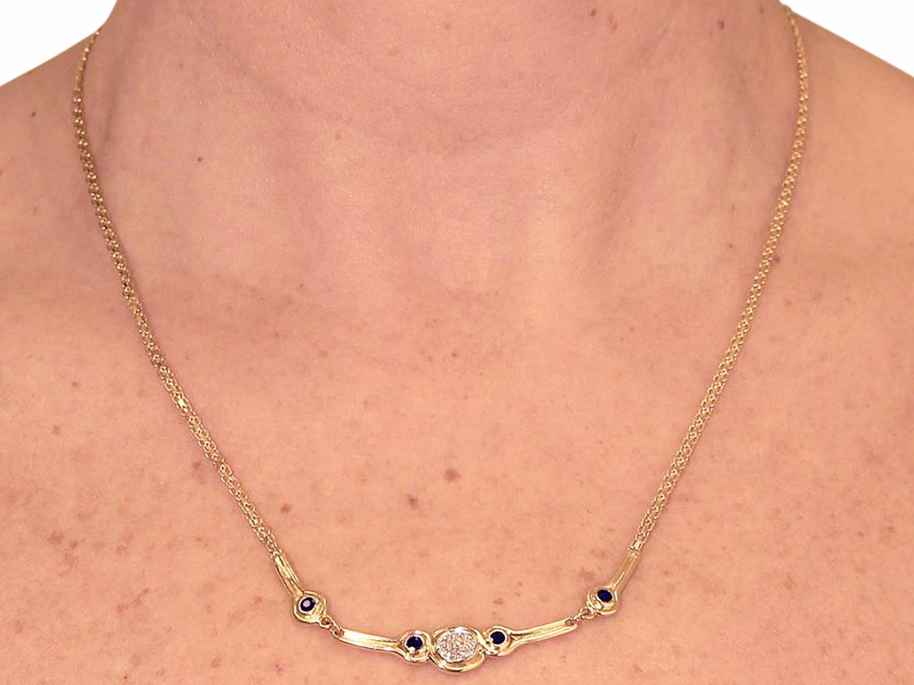 Diamond and Sapphire Yellow Gold Necklace For Sale at 1stDibs is