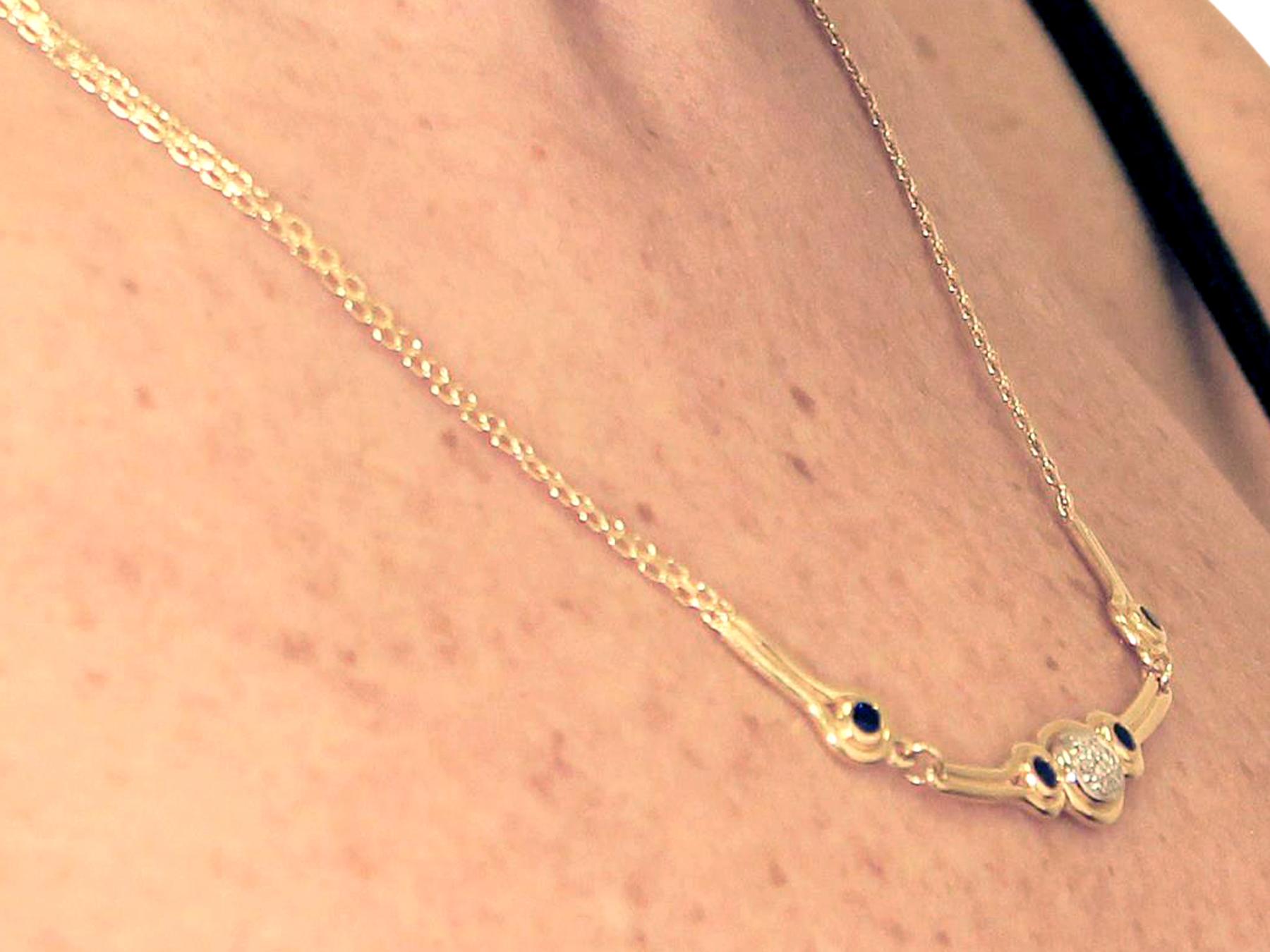 Women's 2000s Diamond and Sapphire Yellow Gold Necklace For Sale