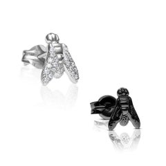 Contemporary Diamond-Set Earrings in White & Black Gold 18K